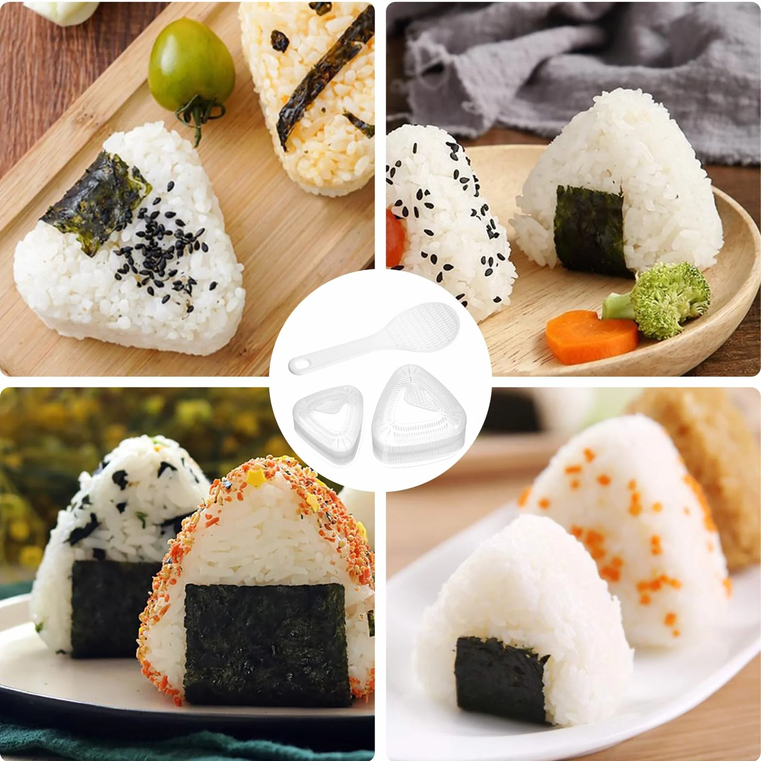 KALIONE 6-częściowy zestaw trójkątnych foremek do sushi onnigiri z łyżką ryżową