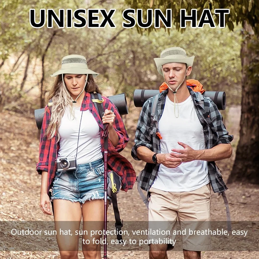Kapelusze typu bucket uniseks UPF50+, safari, ochrona przed promieniowaniem UV, szerokie rondo, turystyczna, oddychająca, siateczkowa, letnia, lekka, przenośna, składana, na wędkowanie,