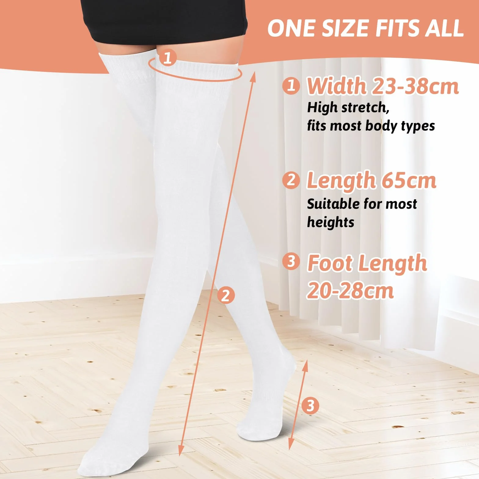Kiiwah Skarpety za kolano, 65 cm, Thigh High Socks 78,5% bawełna, długie skarpety do kolan dla kobiet, na zimę, jesień, wiosnę