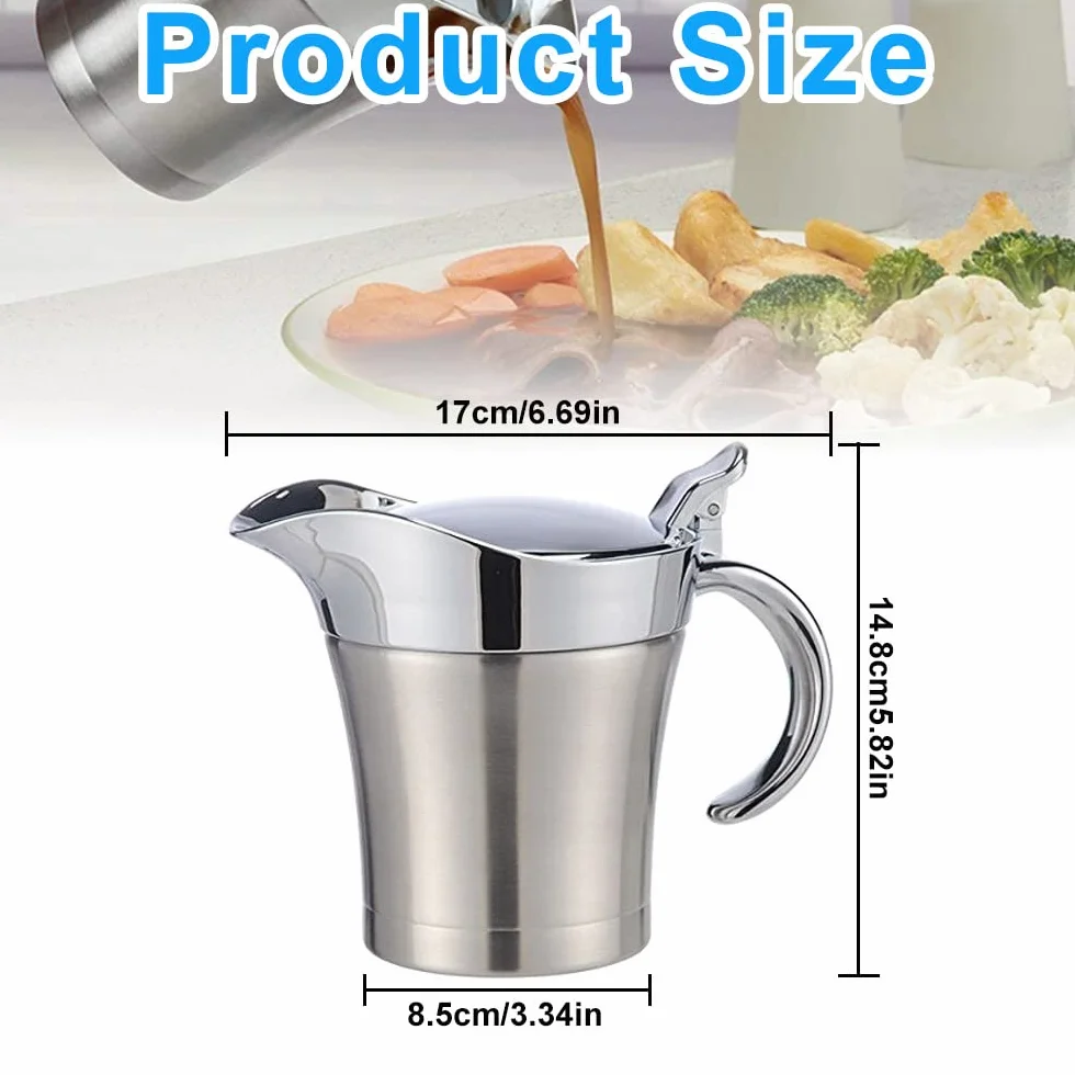 Sosownica 500 ml dzbanek na sos ze stali nierdzewnej dzbanek do serwowania dzbanek termiczny z podwójną ścianką garnek do sosu na sos termos dzbanek izolowany dzbanek na sos z pokrywką do sosu, kremu, sosu (500 ml)