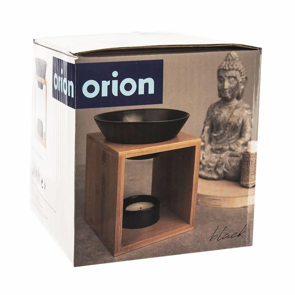 Orion Group Kominek zapachowy palnik olejowy z porcelany i bambusa czarny 12 x 11 x 14 cm