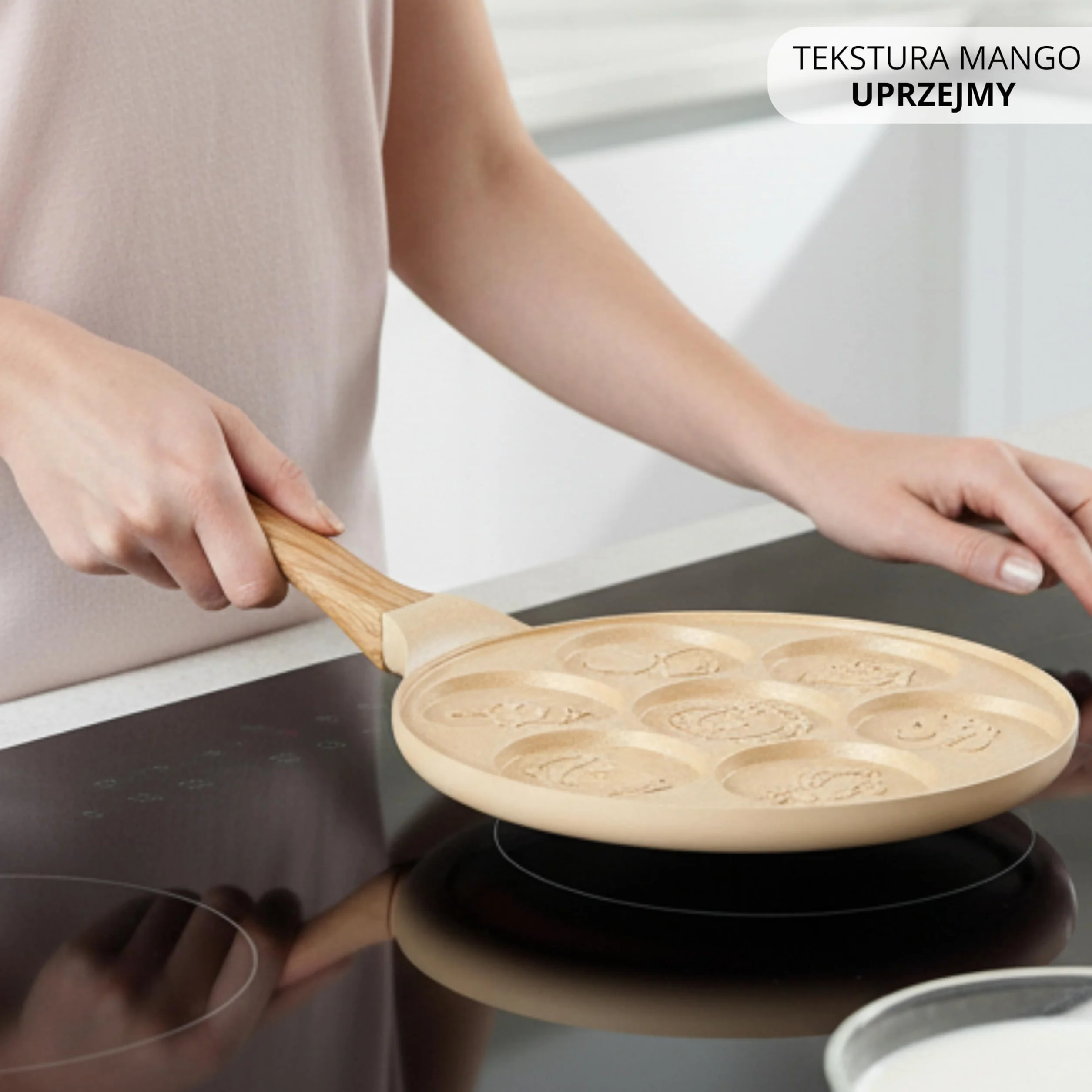 Erreke Patelnia do Naleśników, Patelnia do Crepes, 7 Mini Naleśników Jednocześnie, Podwójna Nieprzywierająca Powłoka, Do Wszystkich Typów Kuchni i Płyt Indukcyjnych, Uchwyt Soft Touch, 26 cm Beżowa