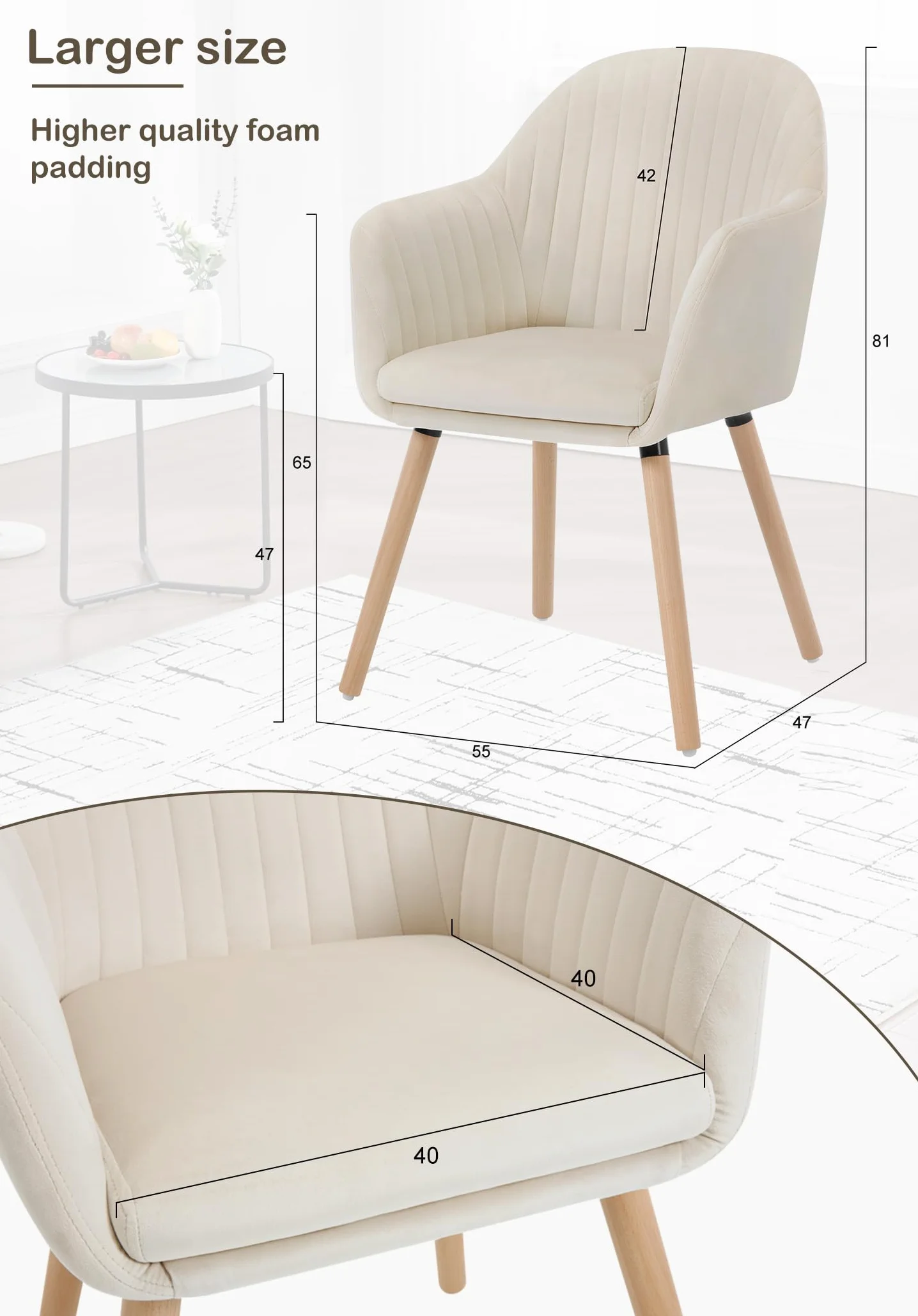 WOLTU 2 x krzesło do jadalni, krzesło kuchenne, tapicerowane, do salonu, designerskie krzesło z podłokietnikami, aksamitne, lite drewno, kremowo-biały BH95cm-2