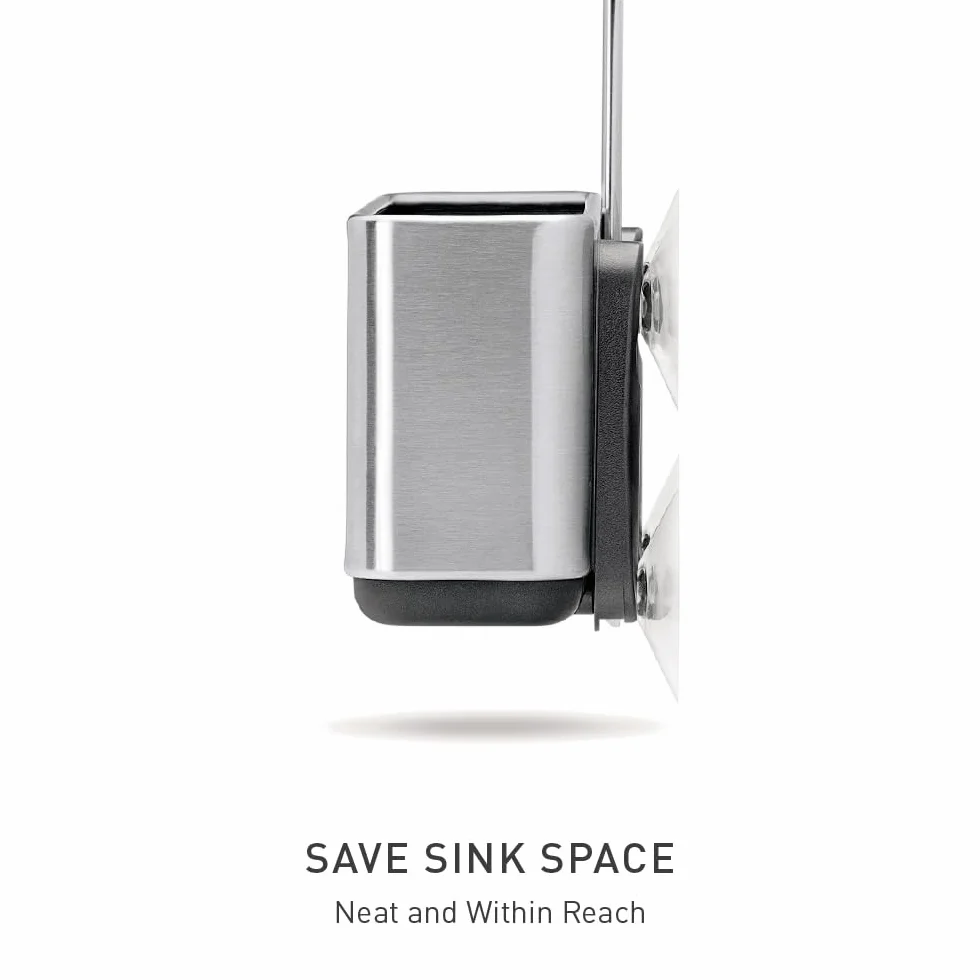 simplehuman KT1134 Smukły organizer na zlew kuchenny, z przyssawkami, wieszak na krawędź druciana, przechowywanie gąbki, nierdzewny, szczotkowana stal nierdzewna
