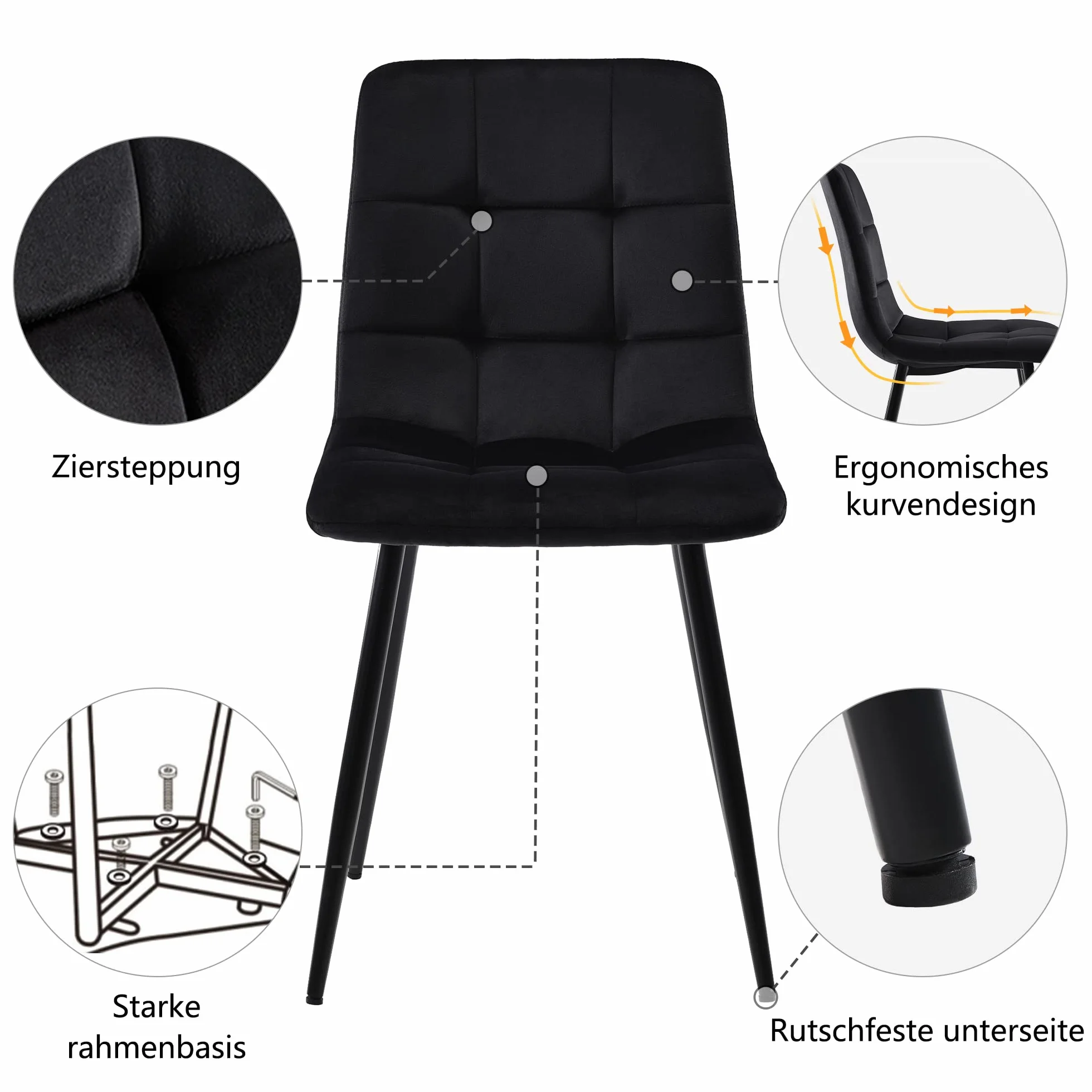 Zestaw do jadalni 5-częściowy: nowoczesny stół do jadalni z 4 aksamitnymi krzesłami, blat z płyty MDF, czarne metalowe nogi, ergonomiczny design, idealny do jadalni i kuchni, elegancki komfort.