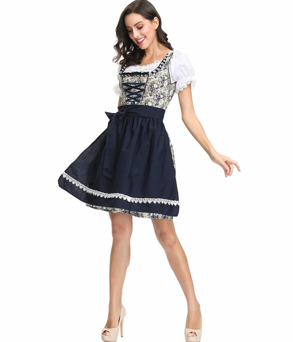 thematys Damski zestaw midi Dirndl z fartuchem i bluzką – idealny na Oktoberfest, karnawał i karnawał, Uwaga: wypada mniej (Style005, M)