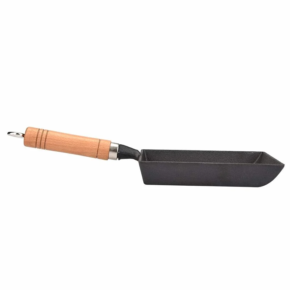 ASHATA Japońska Mini Tamagoyaki Omlet Patelnia do jajek Kwadratowa patelnia żeliwna prostokątna patelnia z drewnianym uchwytem, nieprzywierająca (37 x 15,5 cm/14,6 * 6,1 cala)