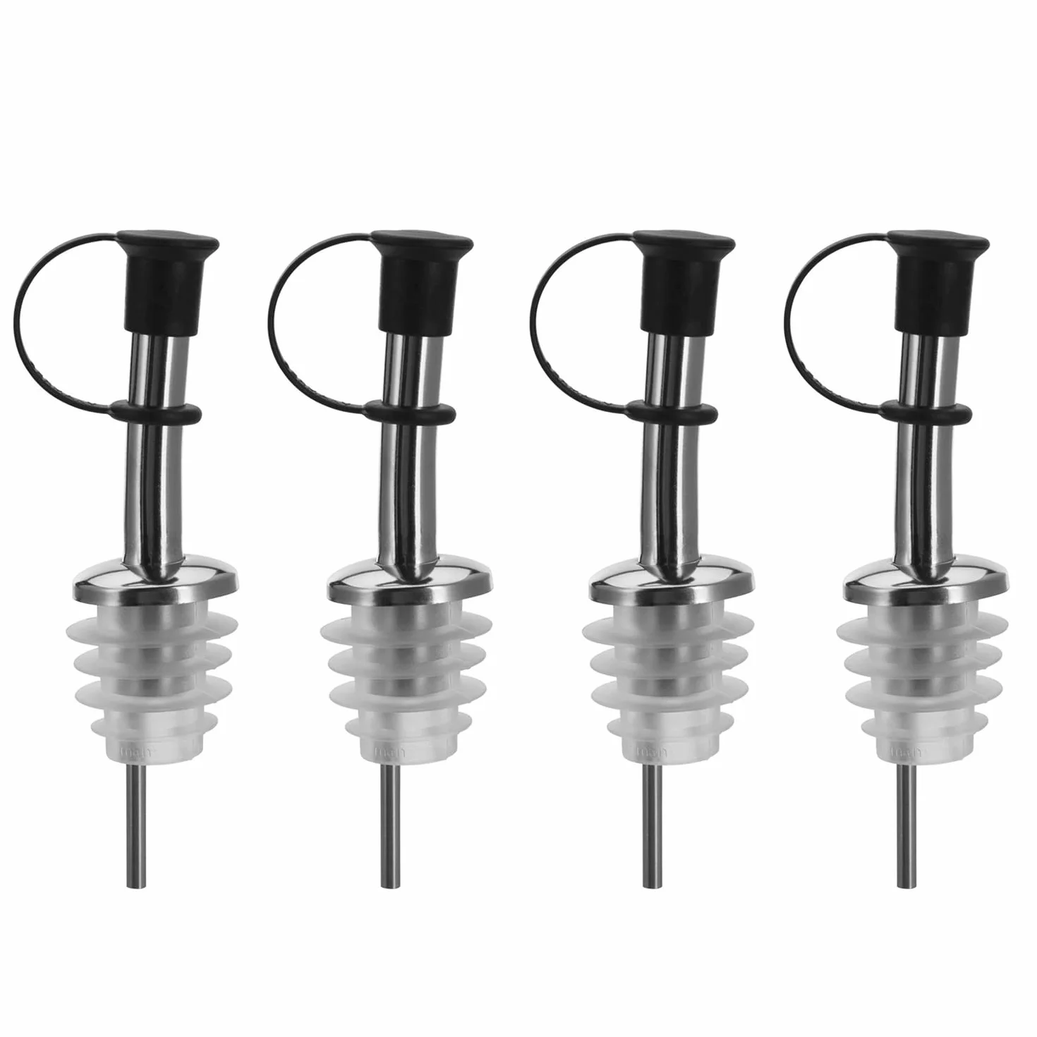 Westmark 4 lejki do butelek alkoholowych/oleju, z klapką, z rurkami wentylacyjnymi, metal/stal nierdzewna, korek silikonowy, standard Inox, srebrny, 453322E3