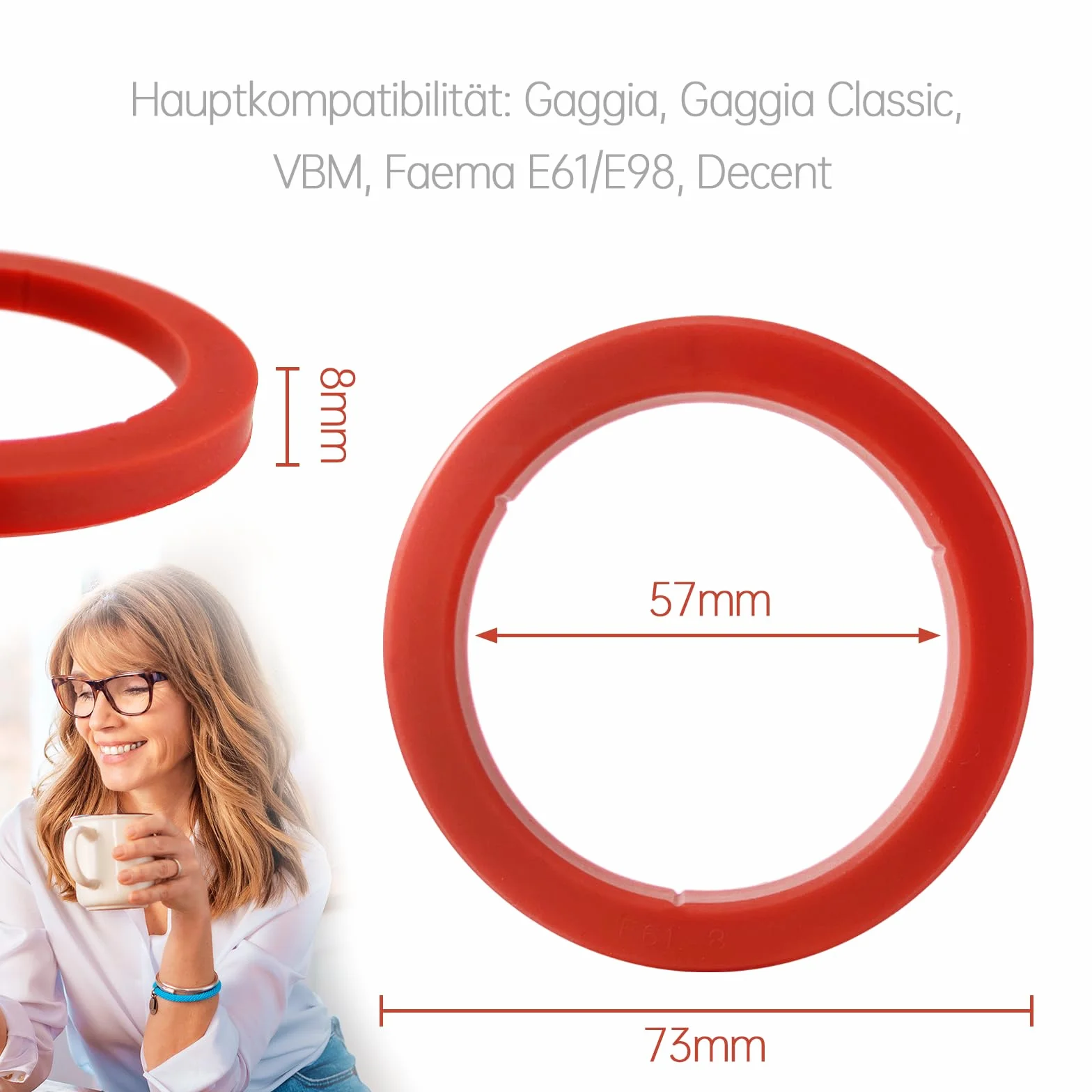 Uszczelka silikonowa O-ring 73 x 57 x 8,1 mm do ekspresów do kawy E61 grupy zaparzającej