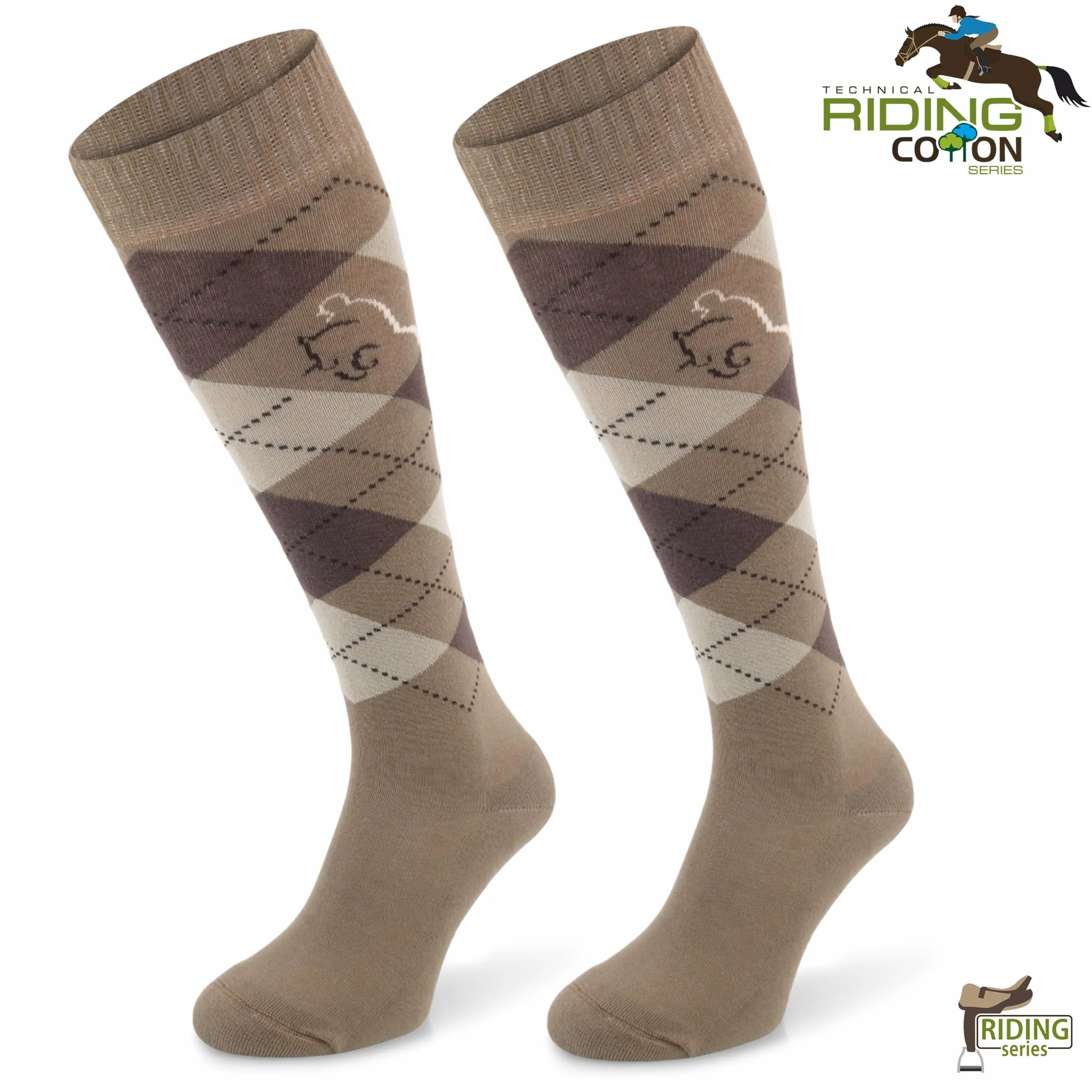 COMODO TECHNICAL SOCKS - Skarpetki Jeździeckie - Podkolanówki - Cienkie Skarpety, Oddychające, Na Lato, Z Wzorem Rombów, Dla Jeźdźców, Płaskie Szwy, SPDJ