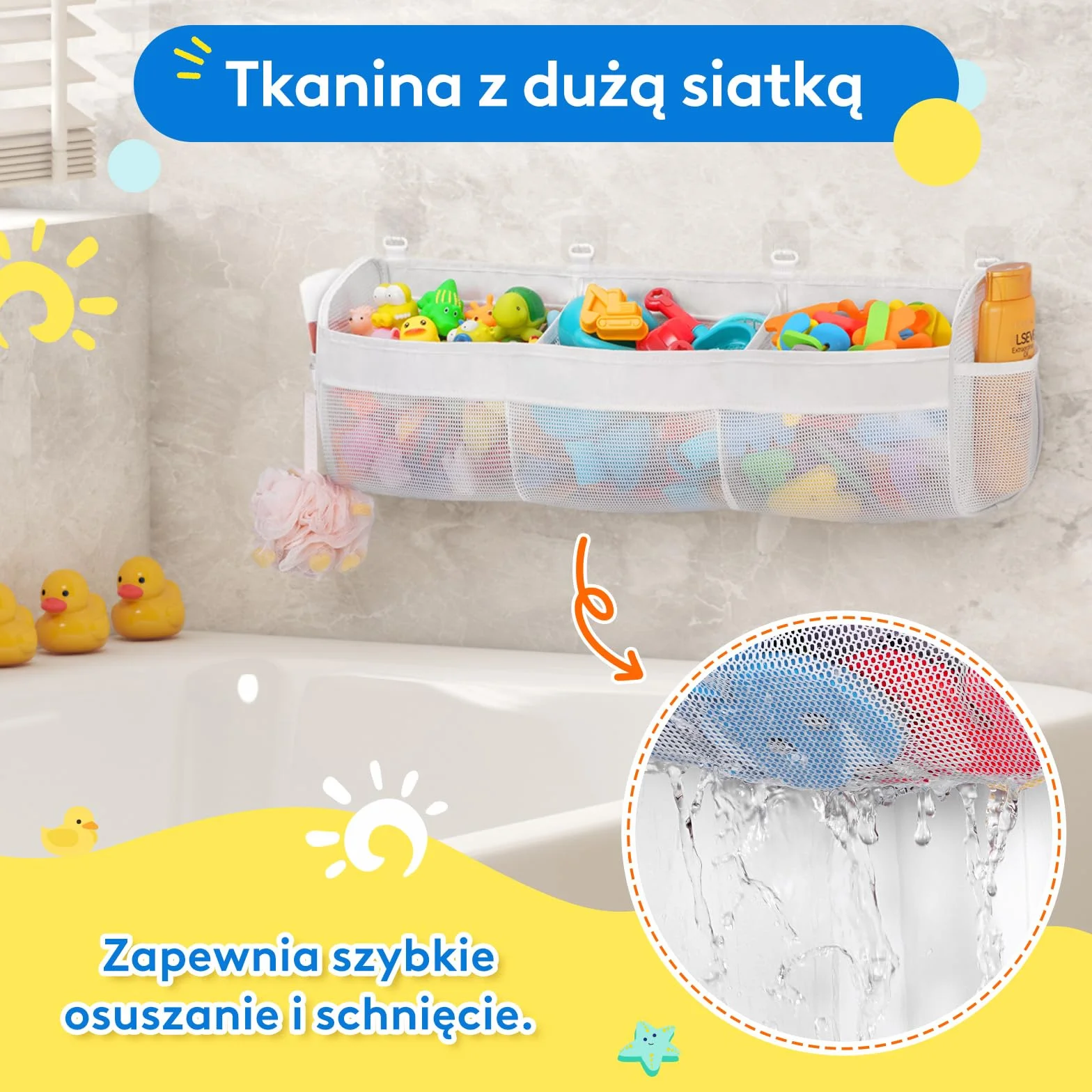 Lifewit 3-komorowy organizer naścienny na zabawki z 4 haczykami
