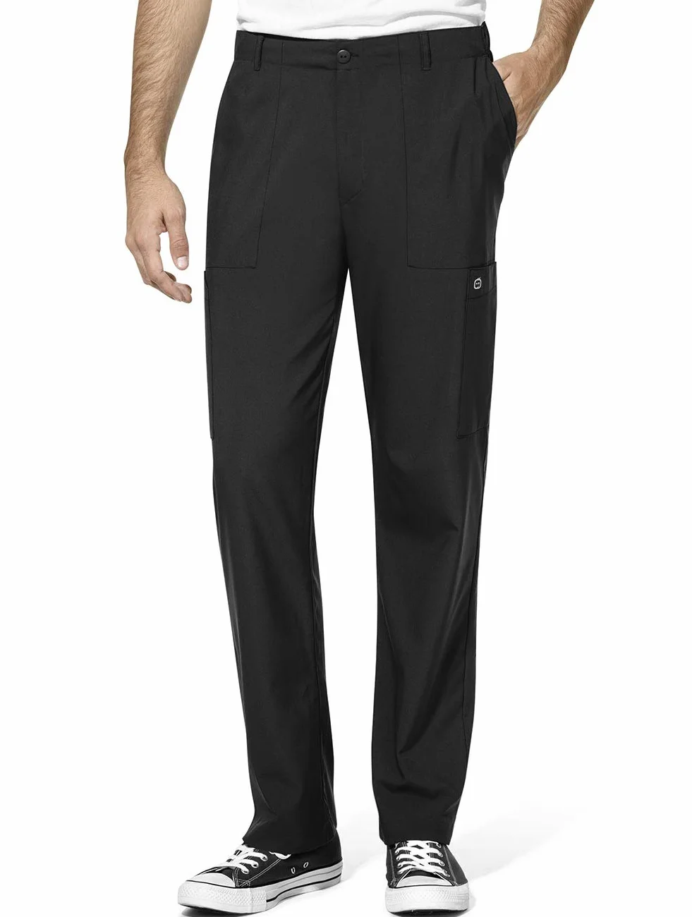 WonderWink 5355XBLAC4XL W123 męskie płaskie przednie spodnie cargo z kieszeniami, czarne, wydłużone - rozmiar 4XL