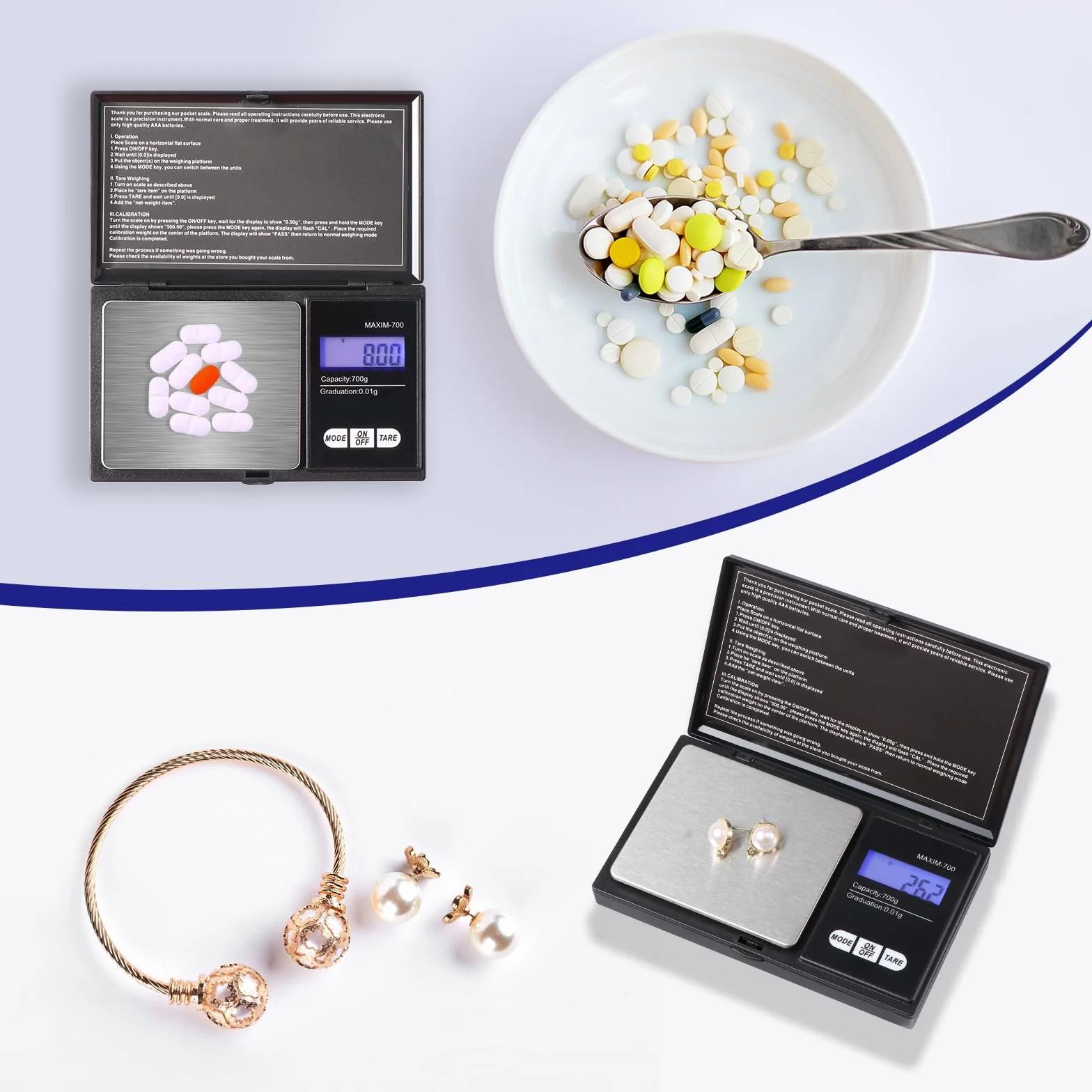 Vinabo Waga precyzyjna 700 g/0,01 g, przenośna waga do biżuterii, waga precyzyjna 0,01g, cyfrowa kieszonka Pro z wyświetlaczem LCD i 7 jednostkami, funkcją tary, do kuchni, kawy, leków