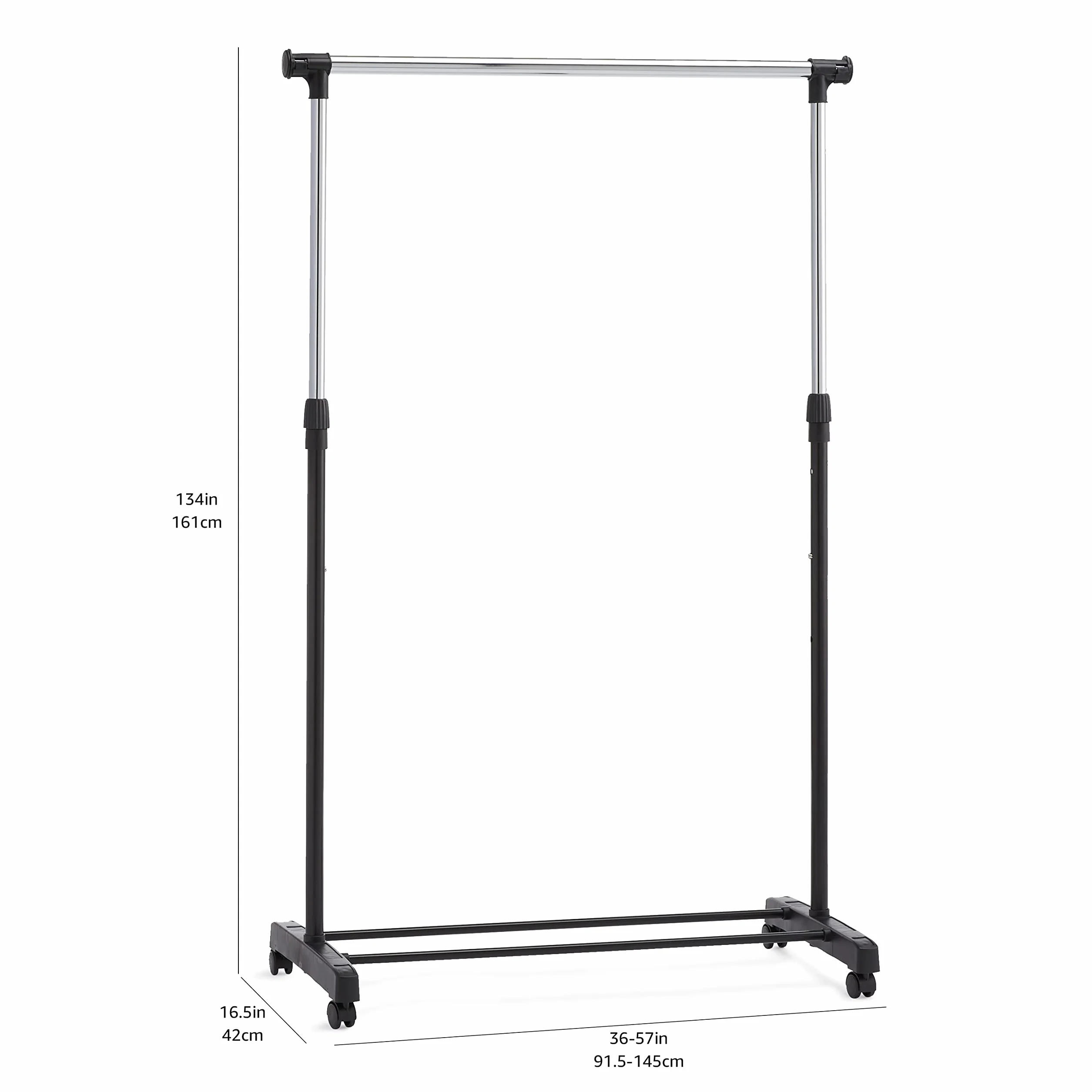 Amazon Basics Drążek na ubrania, z kółkami, 91,5-145 x 42 x 134-161 cm, chrom
