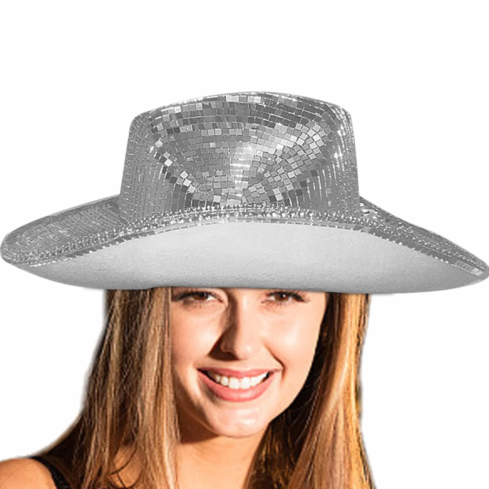 Générique Błyszczący kowbojski kapelusz, dyskoteka kowbojski kapelusz | lustrzany brokat Disco Cowboy lustrzany kapelusz - brokatowy i błyszczący wieczór panieński