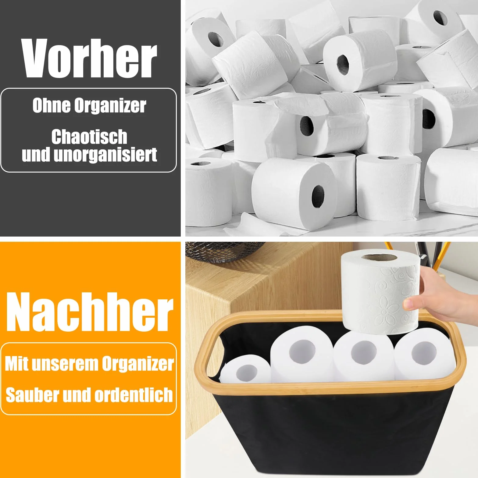 SelfTek Organizer na papier toaletowy z pokrywą i bocznym okienkiem, organizer na papier toaletowy, wielofunkcyjny, składany