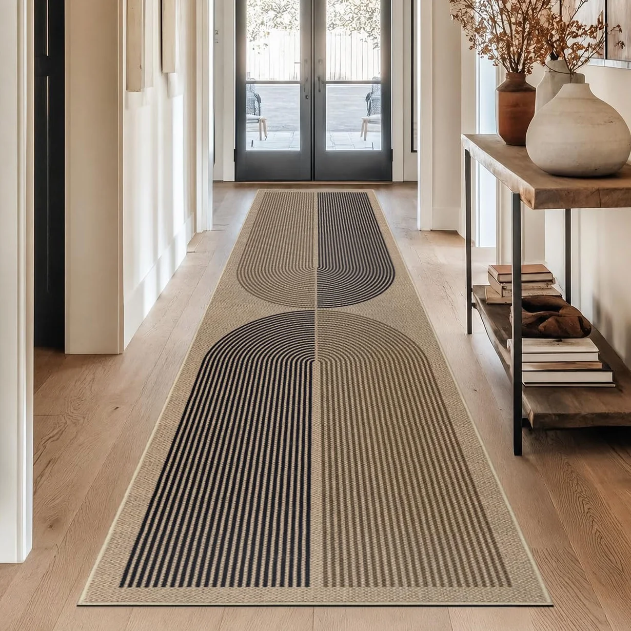Capslpad Dywan, chodnik na korytarz, 80 x 300 cm, czarno-brązowy, jutowy, nadaje się do prania, antypoślizgowy dywan do salonu, korytarza, sypialni, na balkon