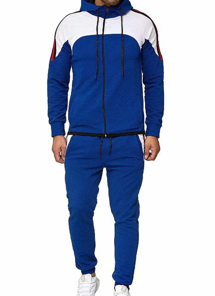 Strój sportowy męskie spodnie dresowe + unikalne topowe bluzy z kapturem zestaw dresowy męski prążkowane kolory splot dres codzienny sport, NIEBIESKI, 3XL