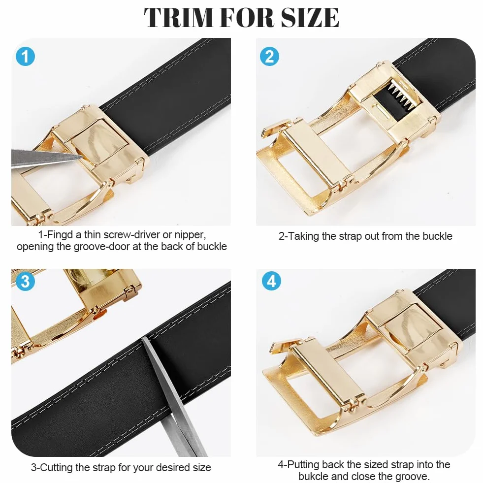DiULi Damski skórzany pasek, paski damskie bez otworów, złoty pasek z automatyczną klamrą, regulowany pasek z zapadką do dżinsów, spodni, sukienek