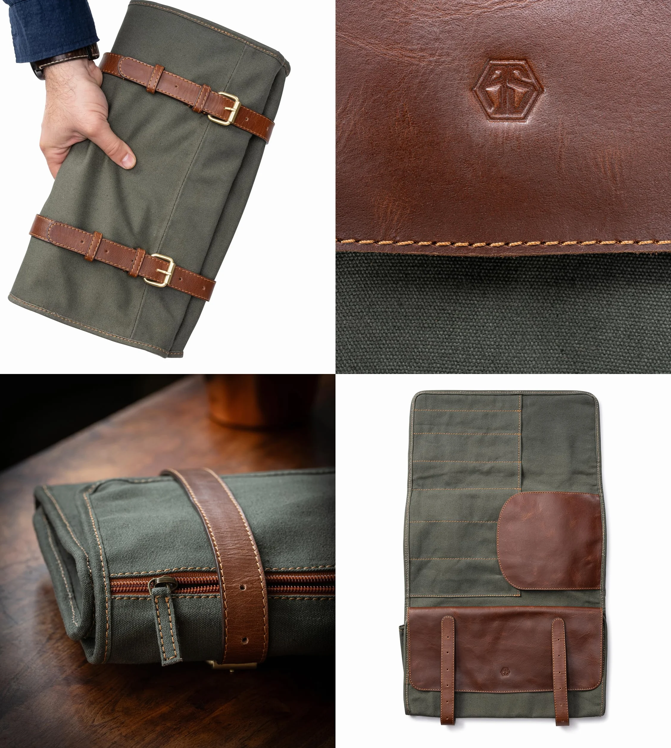 Torba na noże Angus Stoke XXL 16 przegródek płótno skóra olive green