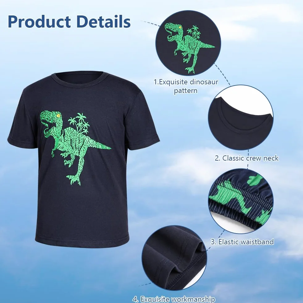 Krótka bawełniana piżama dla chłopców, miękka jednokolorowa piżama szorty i t-shirt dla dzieci 7 ~ 13 lat