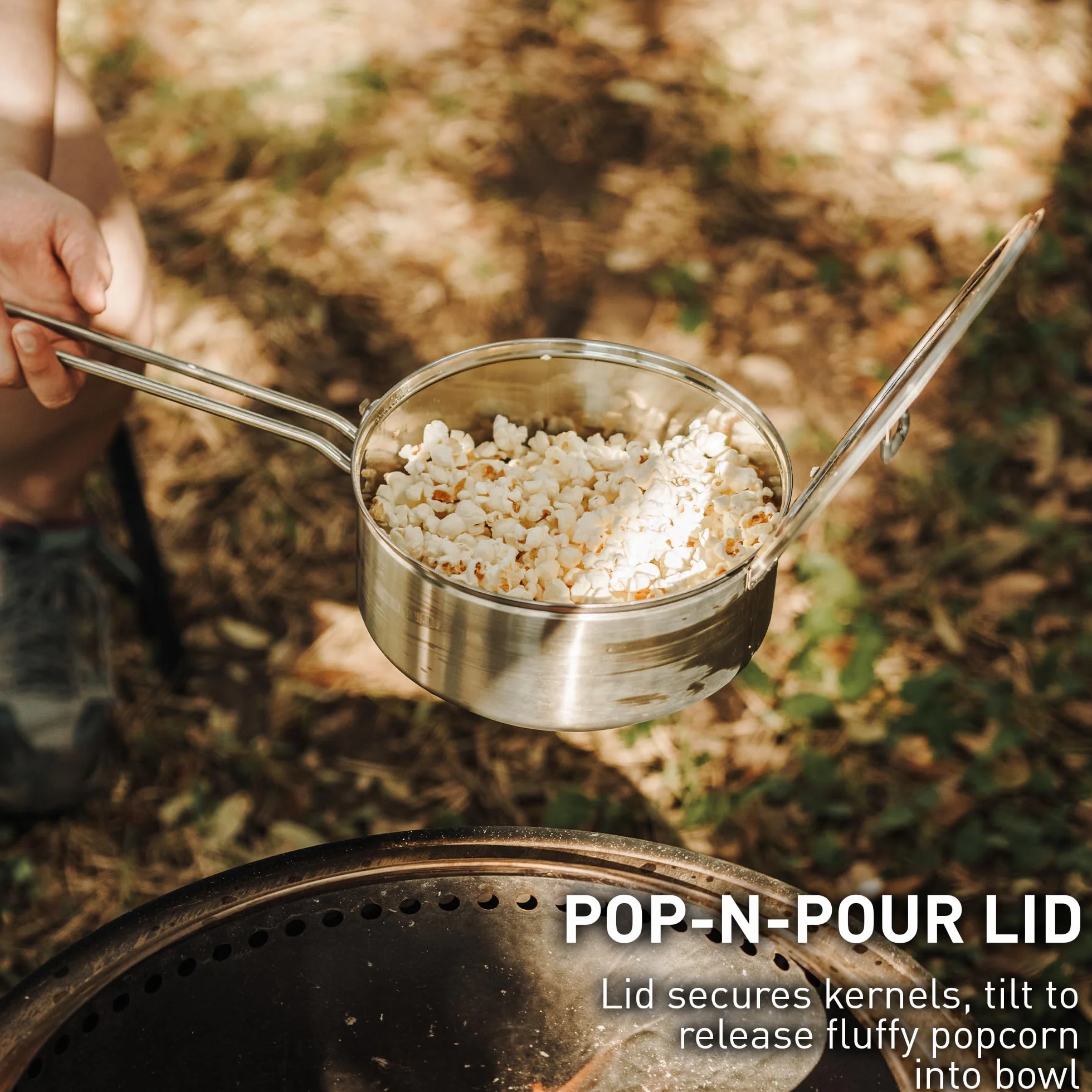Solo Stove Campfire Popcorn Maker, Popcorn Popper, Akcesoria do paleniska, Pojemność 3 Quart, Wysokość: 10,2 cm, Długość: 86,4 cm, Średnica: 19,7 cm, Waga: 1,3 kg