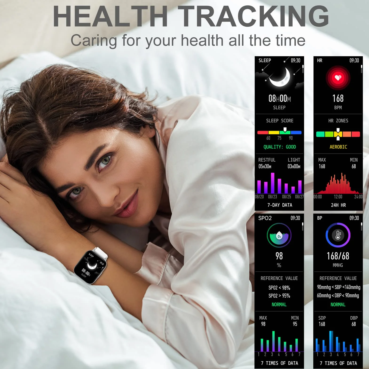SpO2 Smart Watch damski smartwatch z funkcją telefonu 1,69", spersonalizowany ekran, zegarek fitness, krokomierz, kalorie, pulsometr, monitor snu, cykl menstruacyjny, SpO2, Smart Watch