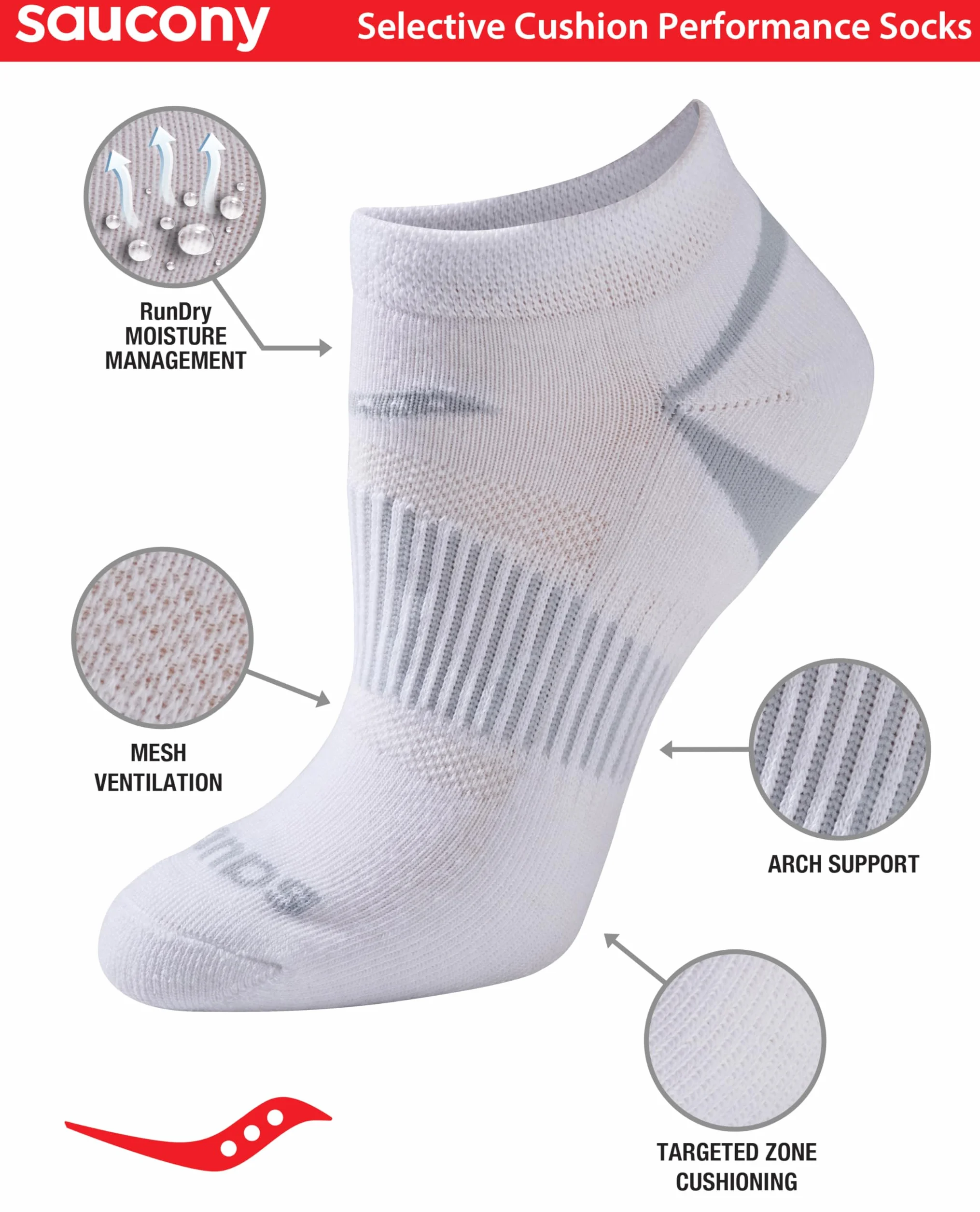 Saucony Skarpety Kobiety Selective Cushion Performance No Show Athletic Sport Socks (6 & 12 Pairs) (6 w zestawie)
