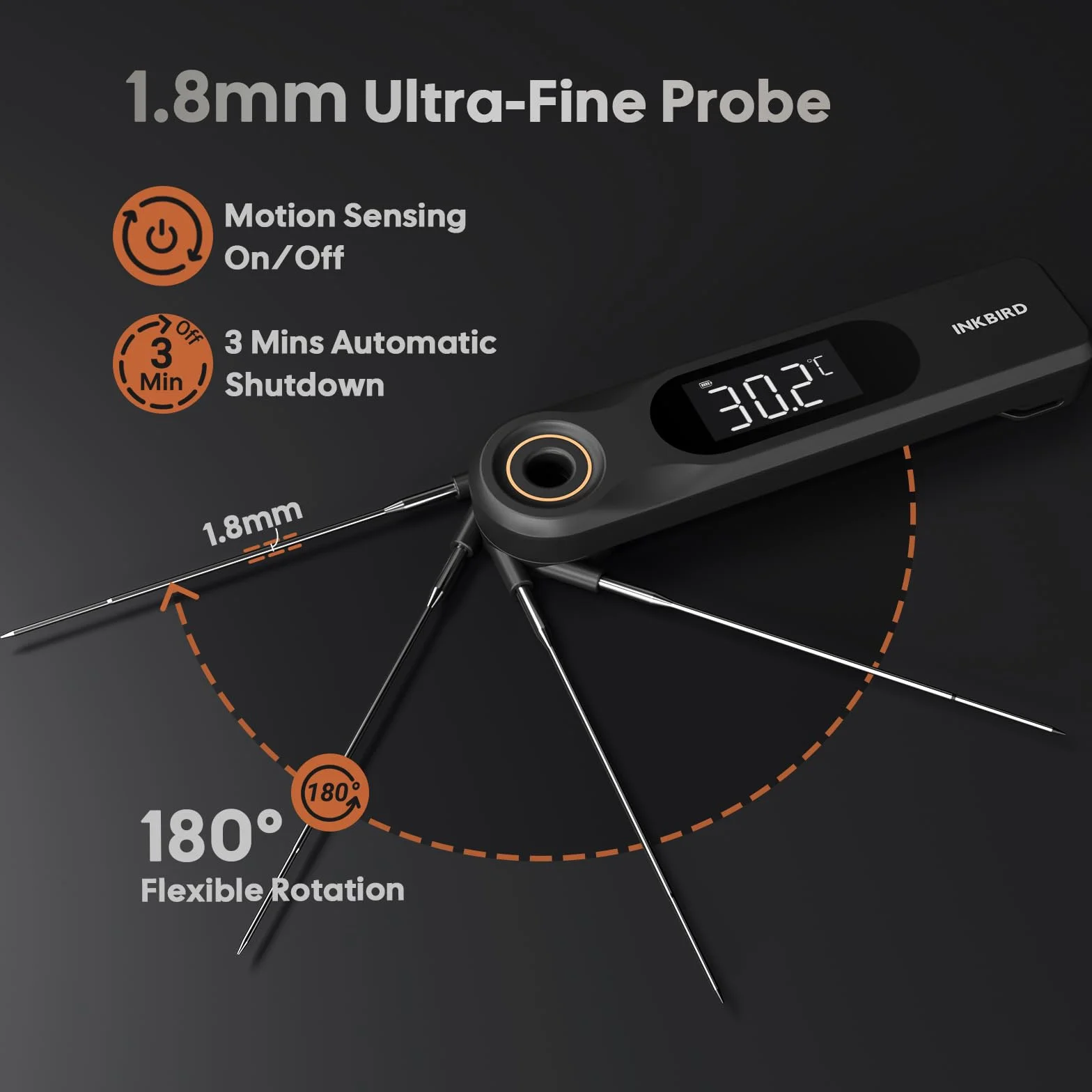 INKBIRD IHT-51K cyfrowy termometr do mięsa, podwójny wyświetlacz, ultracienka sonda 1,8 mm, reakcja 0,5 sekundy, wodoszczelność IP65, termometr do piekarnika do kuchni, BBQ, grilla, piekarnika
