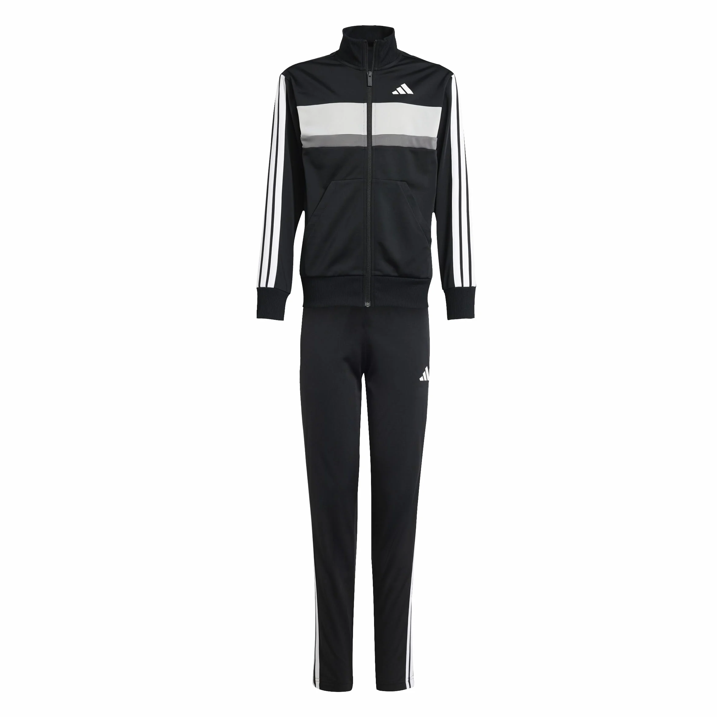 adidas Uniseks - dzieci Seasonal Essentials Tiberio 3 Stripes Tricot Track Suit, Black/White/Grey Two, 9-10 Years