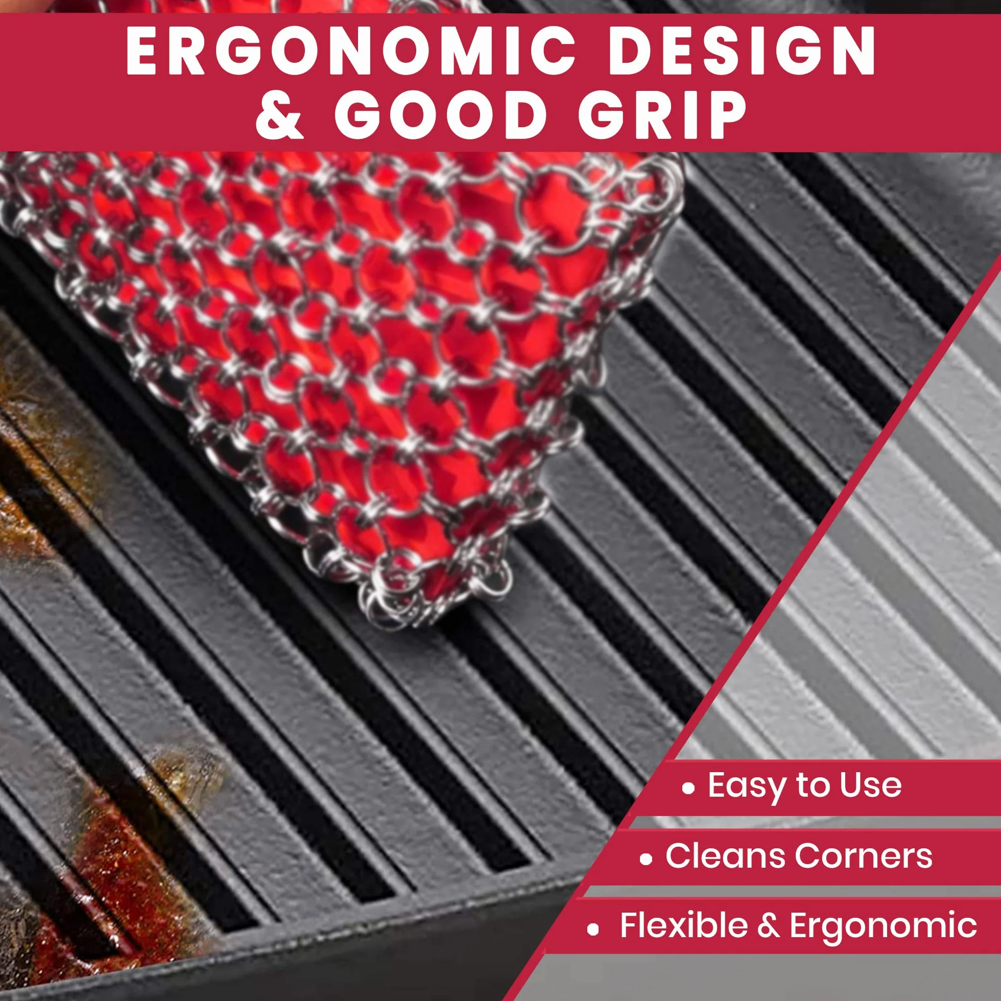 Żeliwna kolczuga + ręcznik bambusowy - 316 Żeliwny środek czyszczący z wkładką silikonową - kolczuga żeliwna szczotka do patelni żeliwnych - środek do czyszczenia patelni żeliwnych do naczyń żeliwnych
