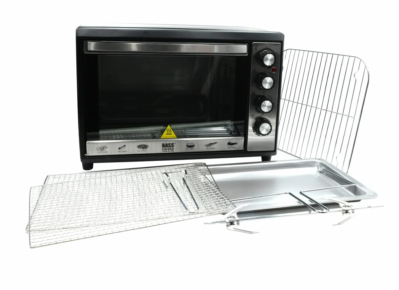 BASS POLSKA Mini piekarnik z rożnem 48L, do 230 ° C, mały piekarnik, piekarnik, piec do pizzy, ruszt - blacha do pieczenia - suszarka do owoców, małe kuchnie