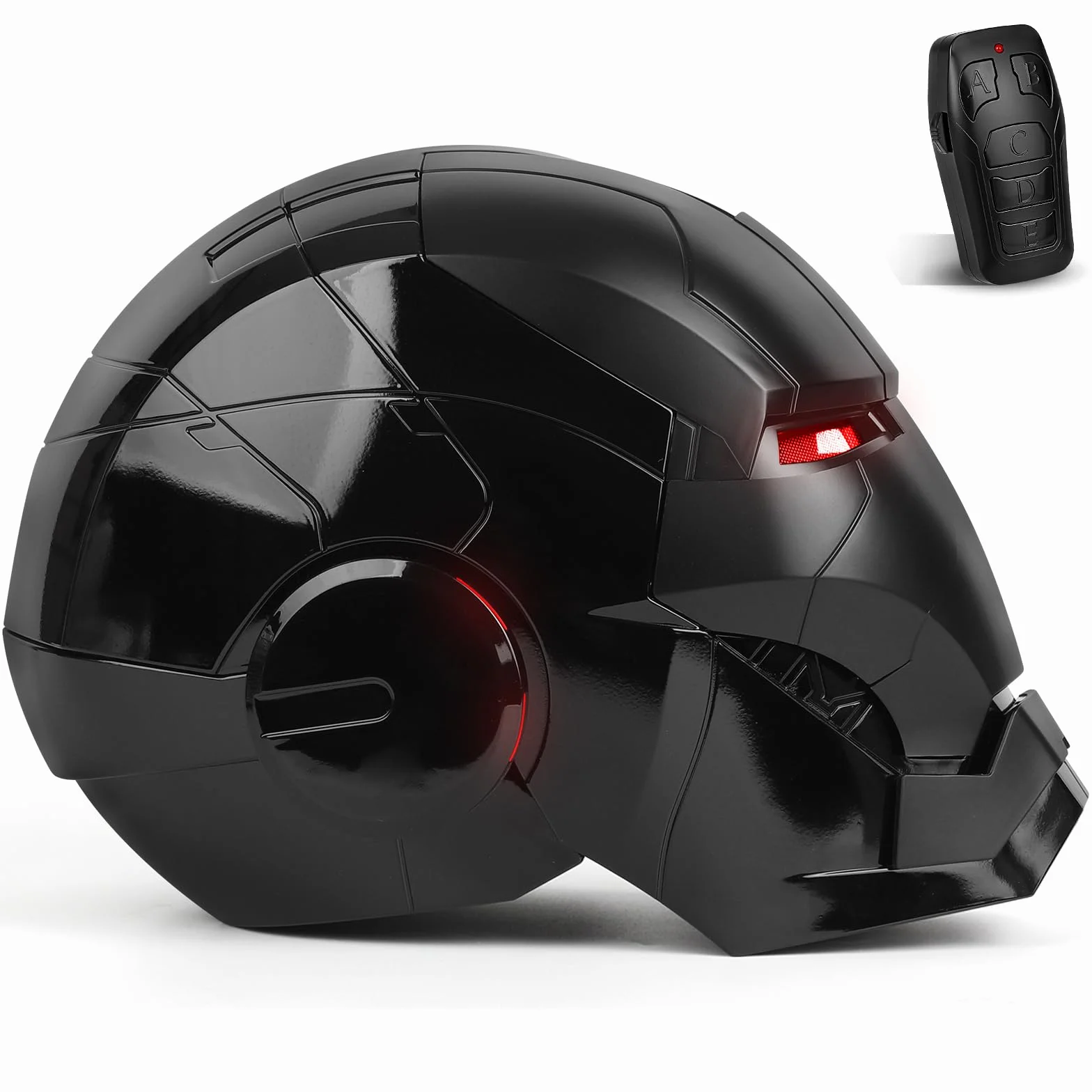 Iron Hero MK 5 Black Edition kask dla mężczyzn, 1:1, do noszenia, kolekcjonerski, z głosem, dotykiem i pilotem zdalnego sterowania, oczami LED i realistycznymi efektami dźwiękowymi, rekwizyt do