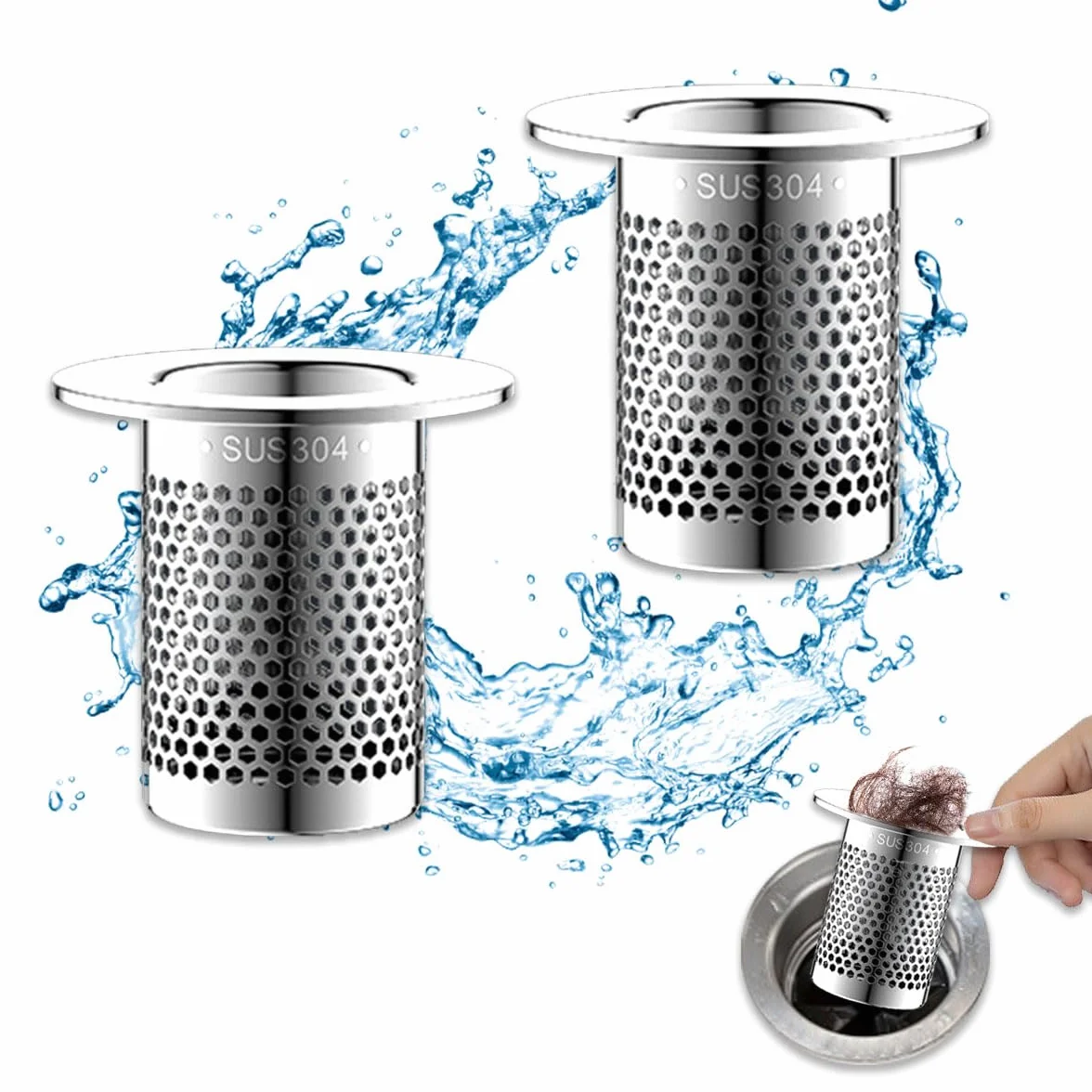 Sitko odpływowe ze stali nierdzewnej 5 cm, średnica otworu 33 mm, do kuchni i łazienki