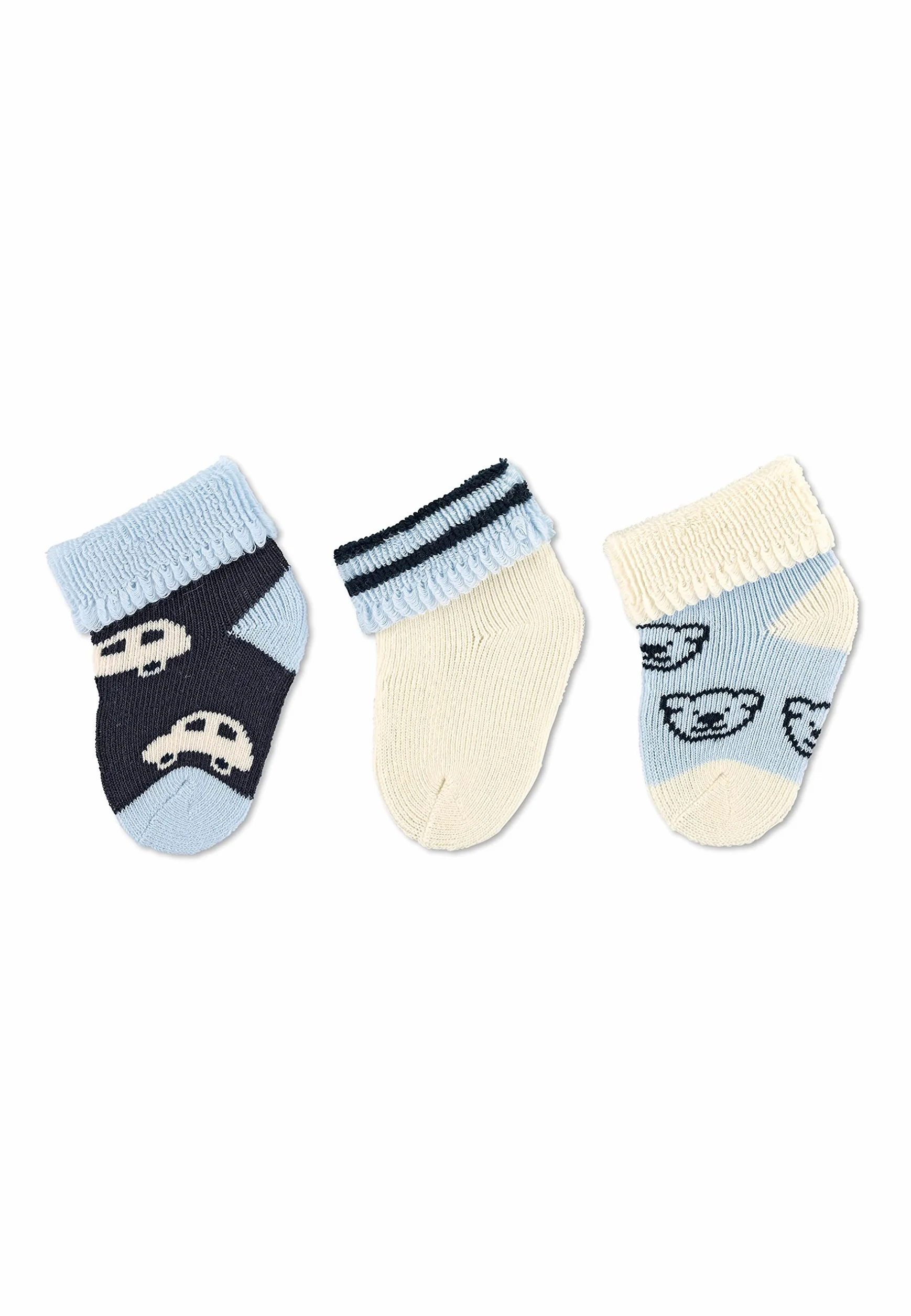Sterntaler - Baby Jungen Erstlingssöckchen 3er Set Plüsch Socken Auto Bär, beżowy niebieski - 8201910, Beżowy (Ecru 903), 0-3 miesięcy