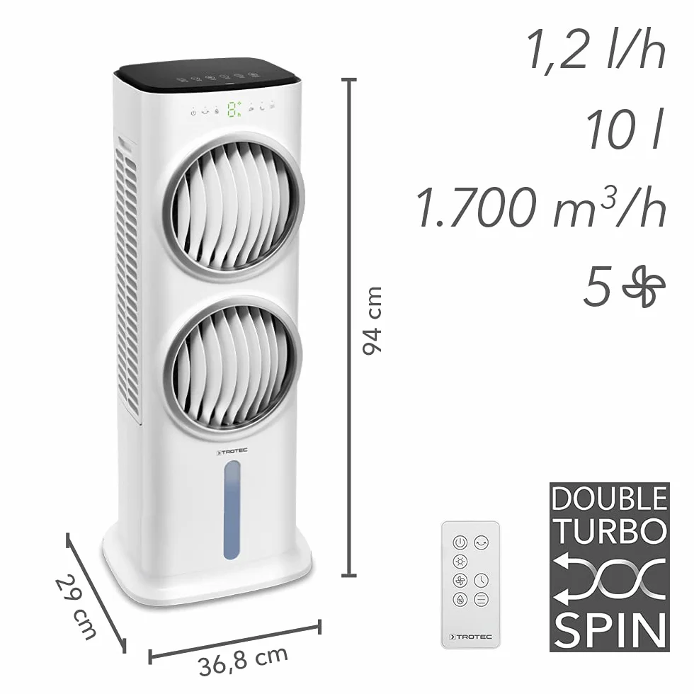 TROTEC PAE 45 chłodziarka powietrza 4 w 1, chłodziarka powietrza, nawilżacz powietrza, przenośny klimatyzator, odświeżanie powietrza, chłodzenie parowe, zbiornik 10 l