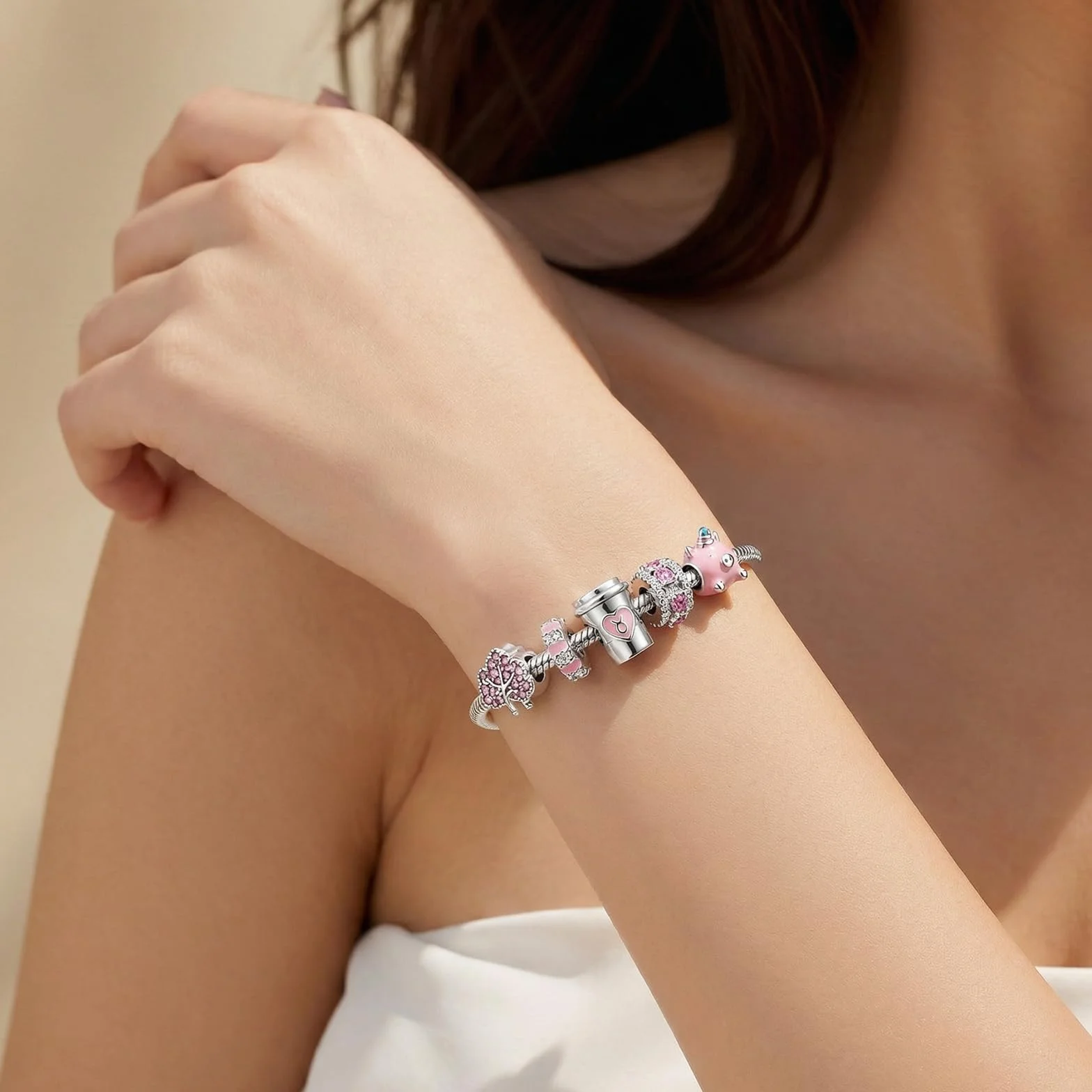 Zawieszki Charms do bransoletki Pandory 12 sztuk srebrna różowa biżuteria akcesoria Y2k