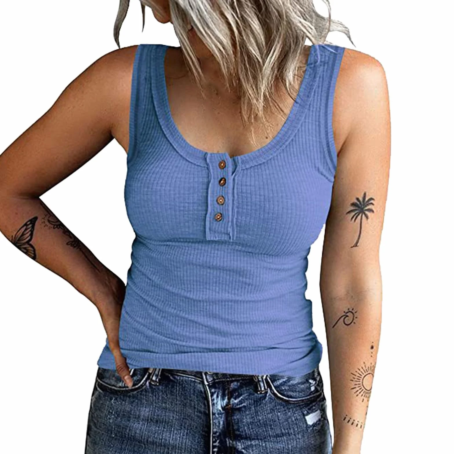 Damskie topy elegancka bluzka bez rękawów kamizelka topy guziki damski top bez rękawów na co dzień okrągła dzianinowa koszula kamizelka dekolt solidny splot damskie podkoszulki i top do spania