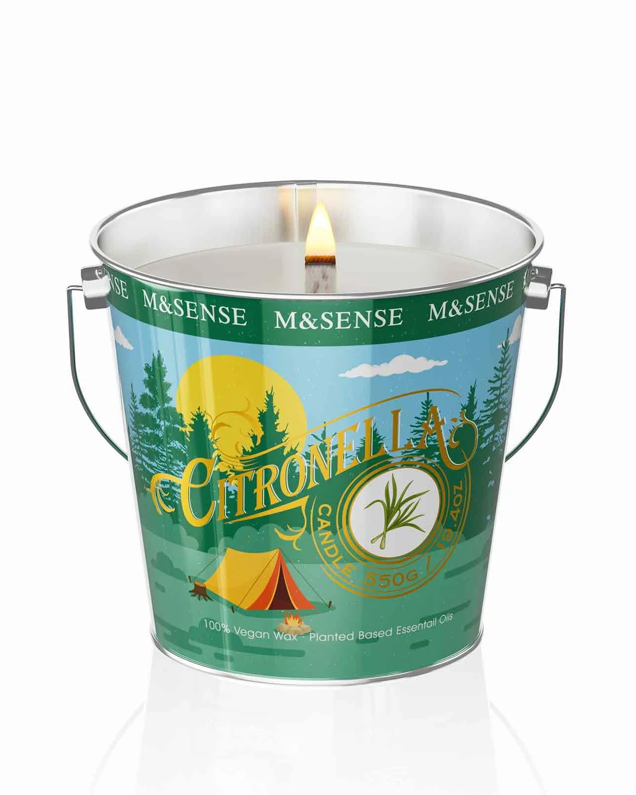 M&SENSE Świece Cytrusowe Citronella 550g - Naturalny Olejek Citronella, Długi Czas Palenia 110h, Świece Sojowe na Taras i Camping, Intensywny Zapach Trawy Cytrynowej, Do Wnętrz i Na Zewnątrz