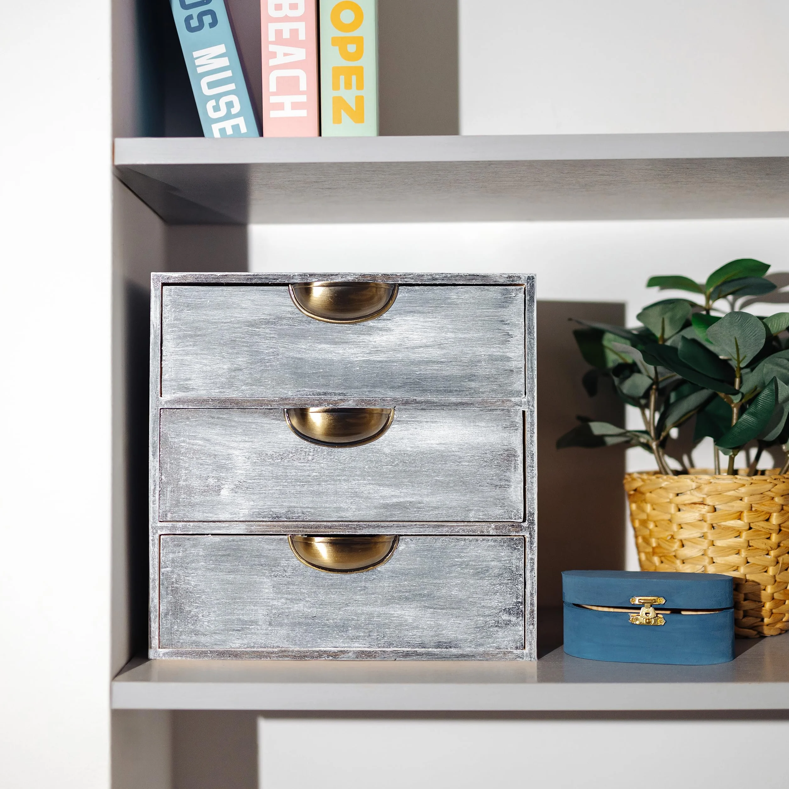 Creative Deco Drewniana Mini Komoda Organizer 3 Szufladki | 28.5 x 20 x 28.5 cm (+/- 1 cm) | Mała Szafeczka na Drobiazgi | Sklejka Niemalowana | Idealna do Przechowywania, Dekoracji i Decoupage'u