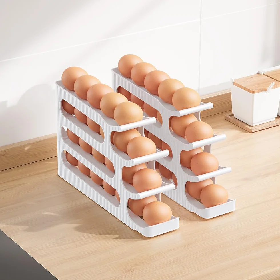 Uchwyt na jajka organizer lodówki, automatyczne toczenie oszczędzające miejsce przechowywanie jajek, uchwyt na jajka do lodówki, kuchnia - 1 sztuka, Egg Holder