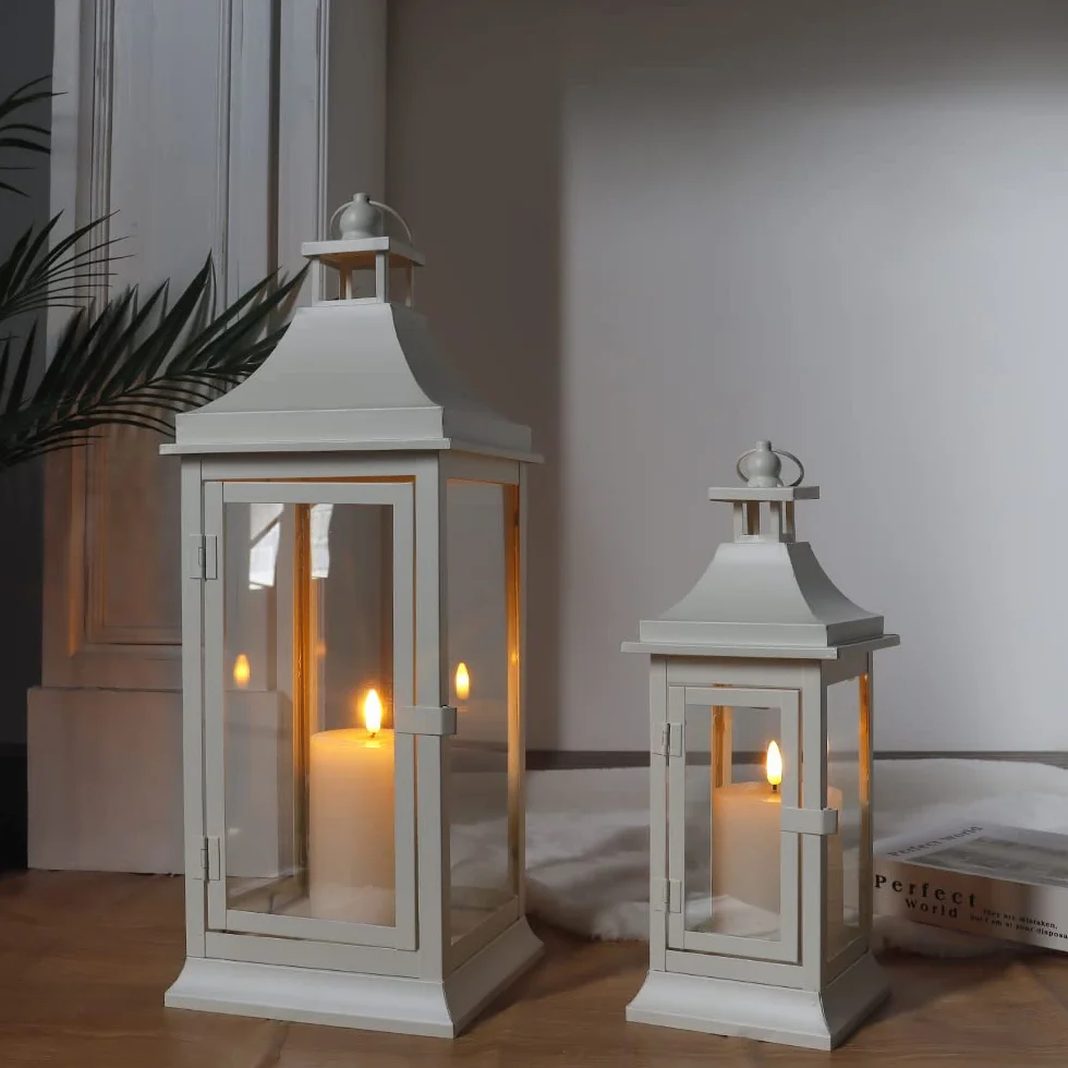 Zestaw 2 latarni vintage na świecę 50 cm i 33 cm wiszące metalowe do ogrodu