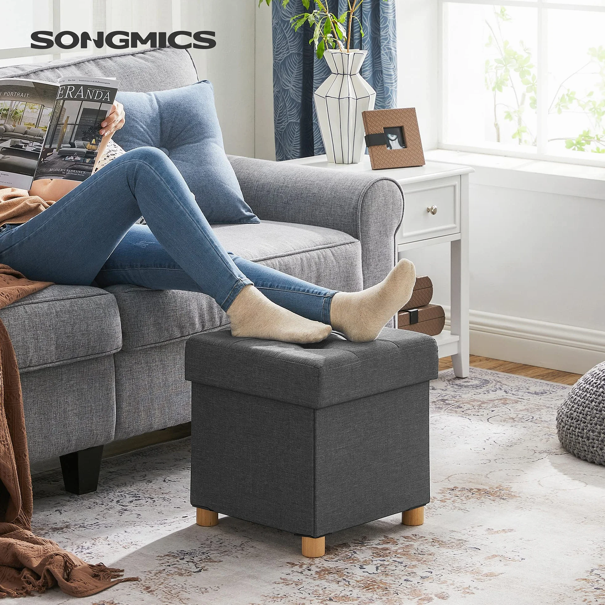 SONGMICS Ławka do przechowywania składana 2 sztuk 32 l 300 kg