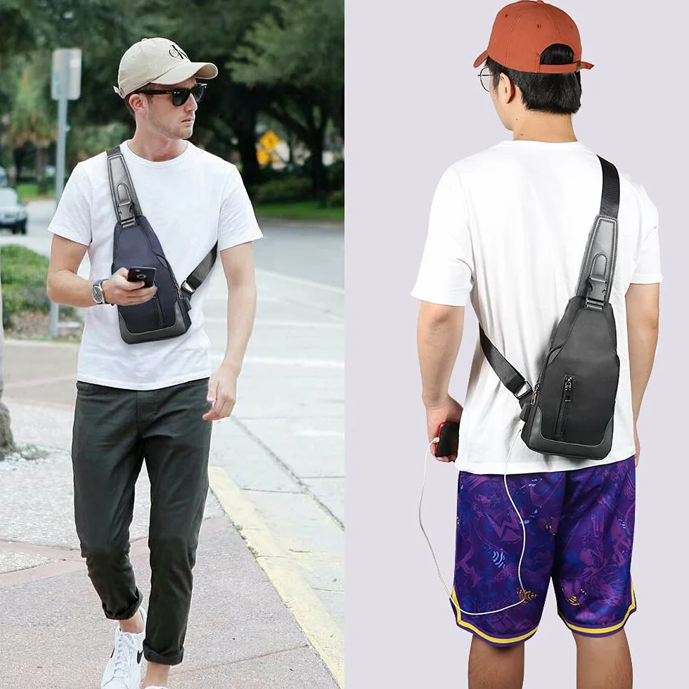 Aucuu Torba na ramię, na klatkę piersiową, z portem ładowania USB, dla mężczyzn i kobiet, lekka, typu crossbody, do wędrówek, jazdy na rowerze, podróży, zakupów, NIEBIESKI, 1