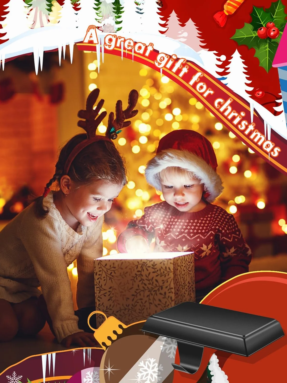 EBANKU Świąteczny uchwyt na skarpety, black 8 szt. metalowe haczyki do zawieszania, antypoślizgowy wiszący hak do kominka, wieszaki na pończochy，Christmas Stocking Hanger