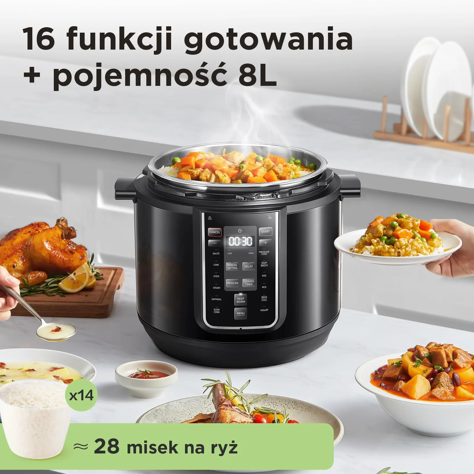 Midea Szybkowar Elektryczny 9w1 12 Ustawień Stal Nierdzewna 8 Litrów
