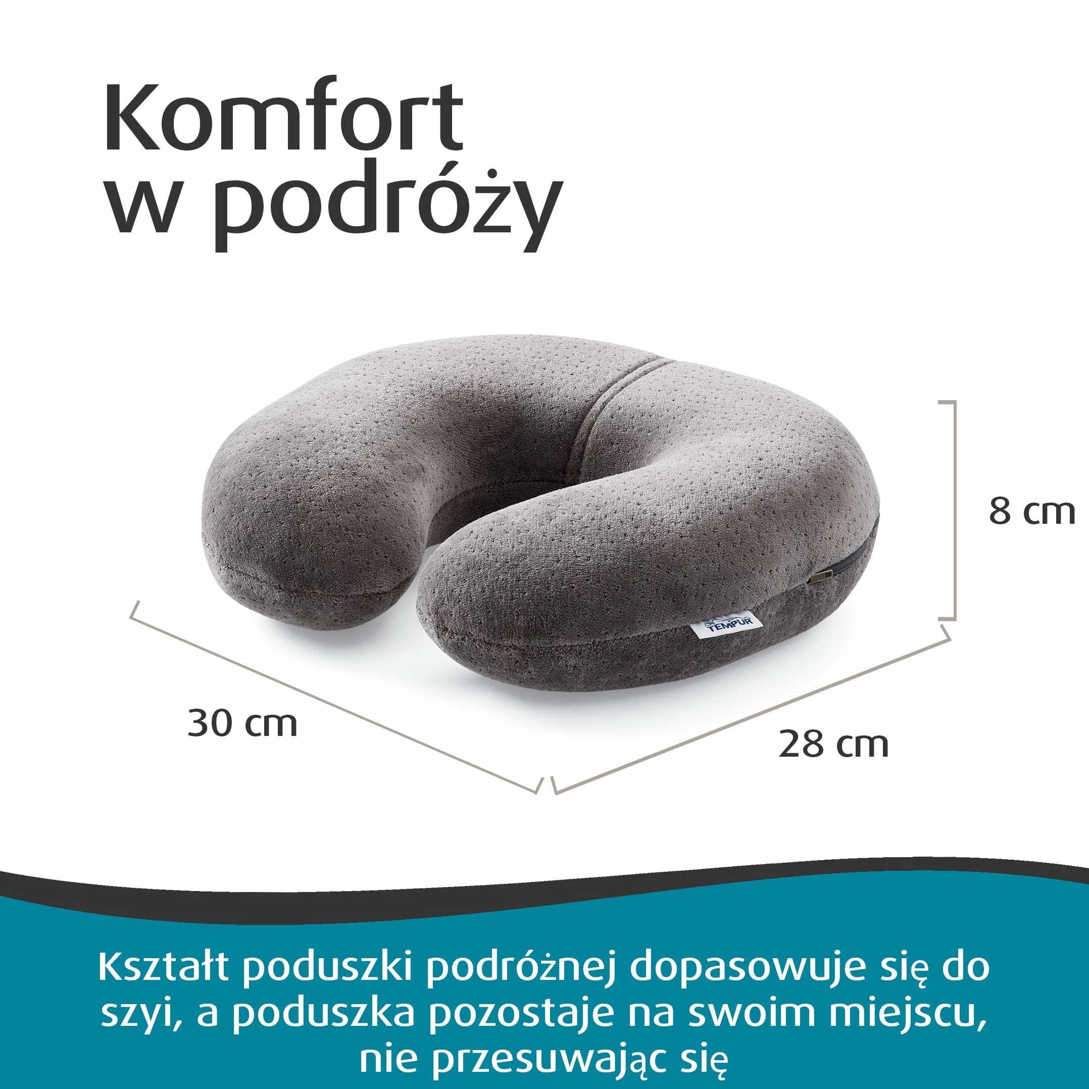 TEMPUR kołnierz, poduszka podróżna otulająca szyję, która podtrzymuje głowę podczas podróży, rozmiar 30 x 28 x 8 cm