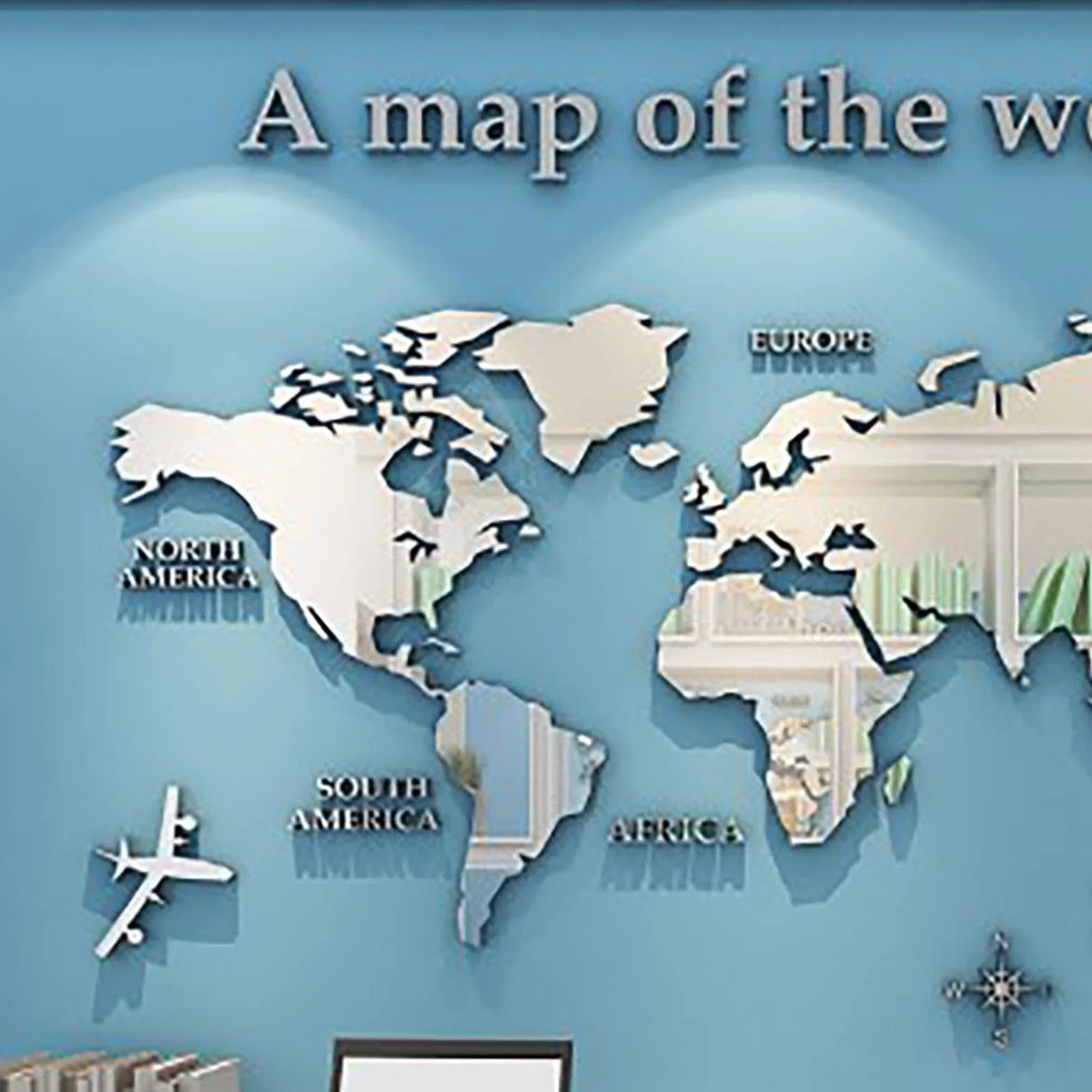 Pegatinas 3D Mapa del Mundo - Murales Decorativos de Pared para Oficina, Dormitorio, Sala - Calcomanía DIY Acrílica Negra 47,24 Pulgadas