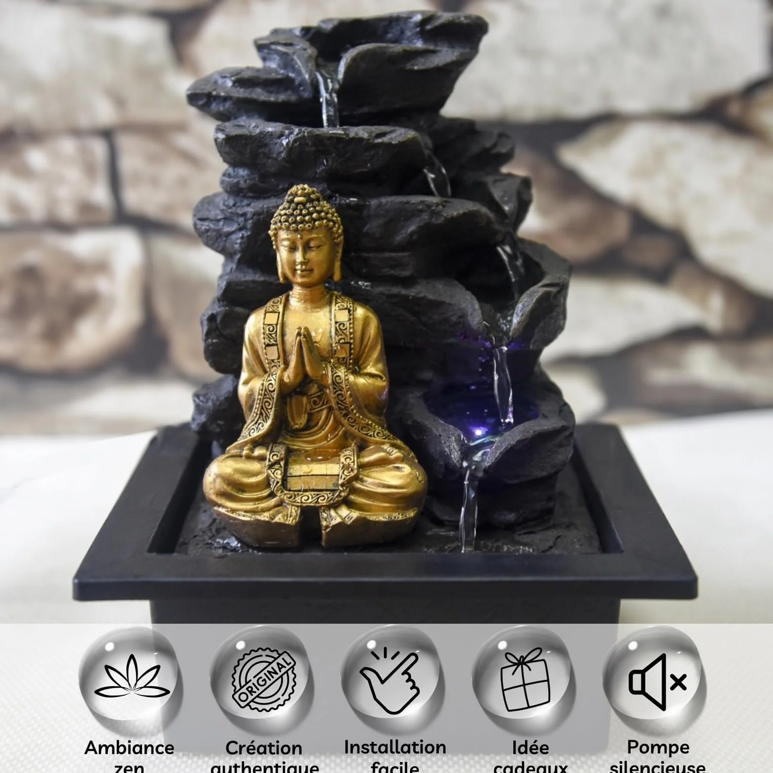 Zen'Light Shira fontanna pokojowa z pompą i oświetleniem LED, żywica syntetyczna, rozmiar uniwersalny