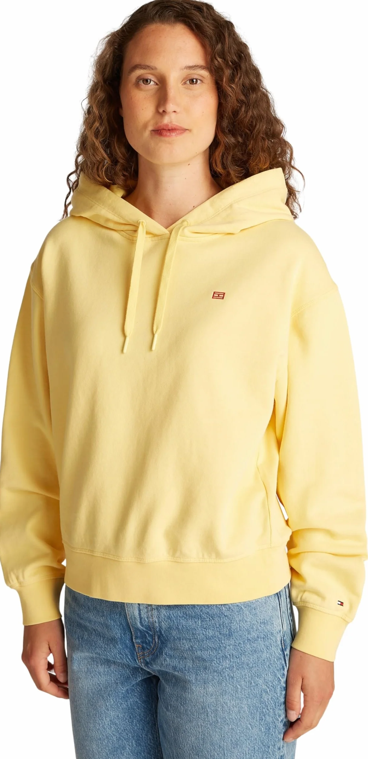 Tommy Hilfiger Damska bluza z kapturem REG z kontrastową flagą WW0WW45979, Żółty (Citronella), L
